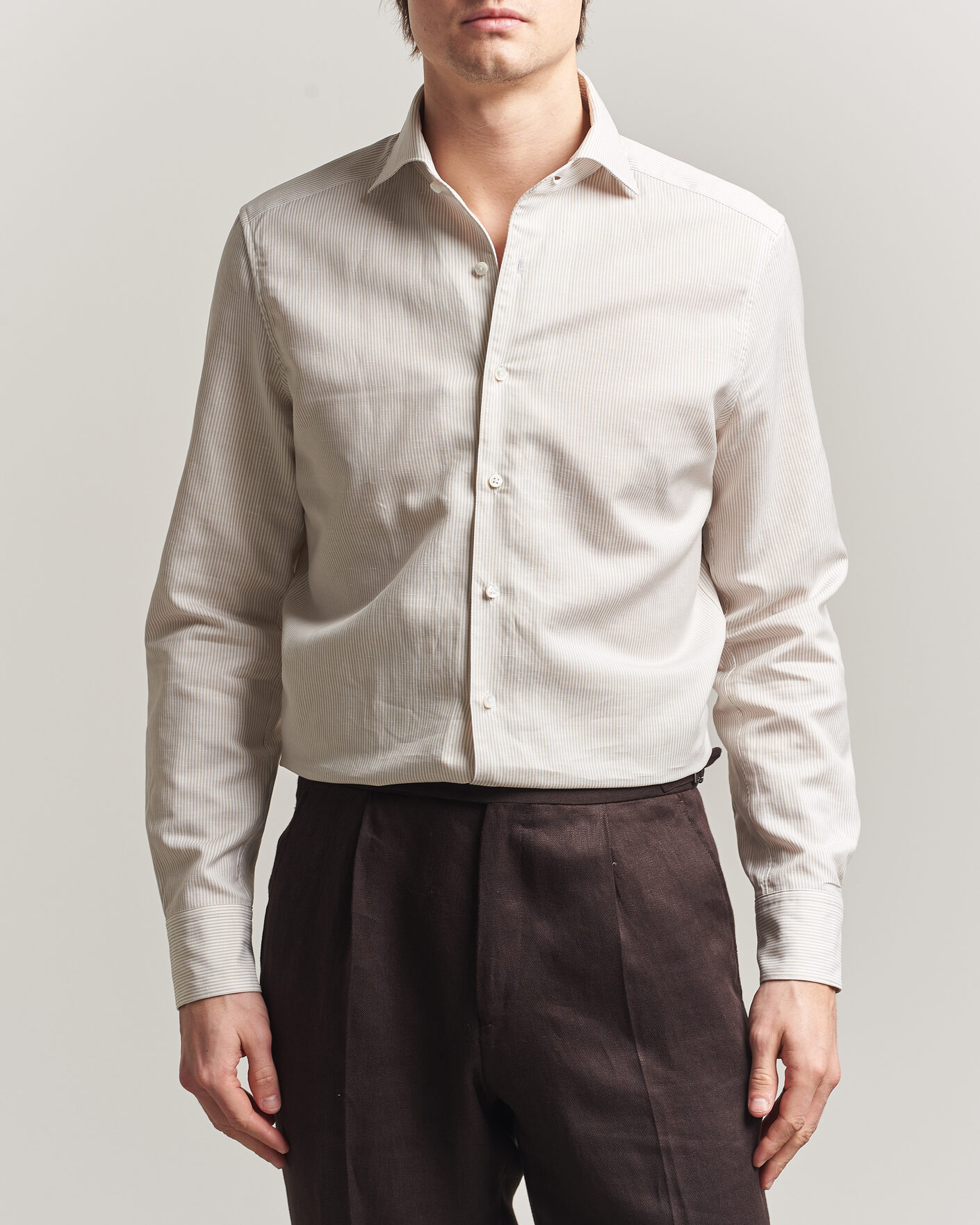 Men | Shirts | Stenströms | 1899 Cotton/Linen/Silk Striped Shirt Beige