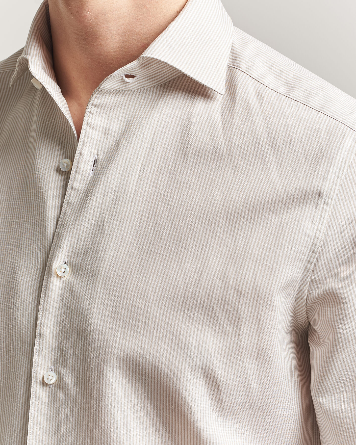 Men | Shirts | Stenströms | 1899 Cotton/Linen/Silk Striped Shirt Beige