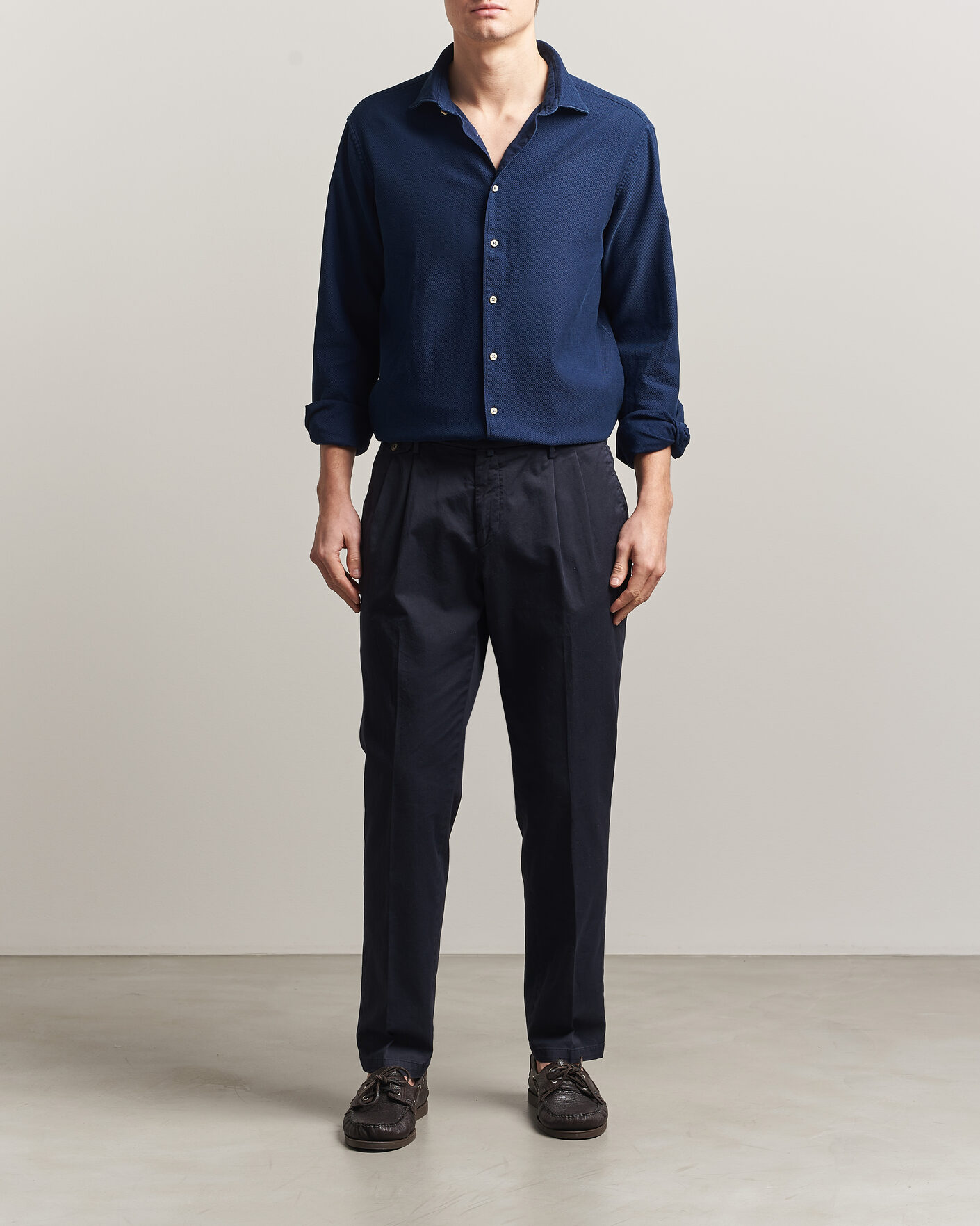 Men | Shirts | Stenströms | Regular Fit Structured Denim Shirt Navy