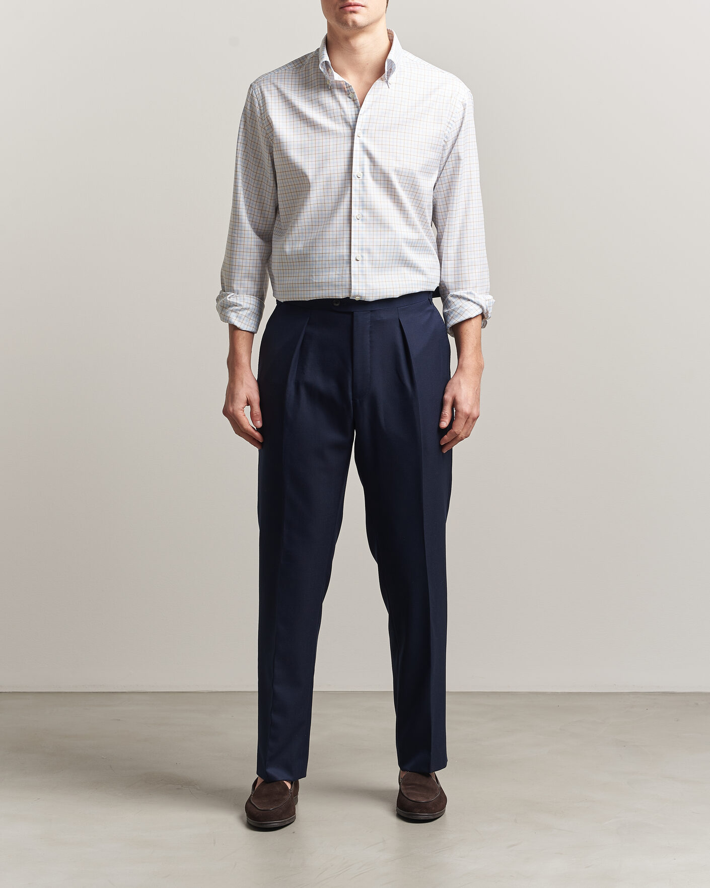 Men | Shirts | Stenströms | Regular Fit Checked Oxford Shirt Blue
