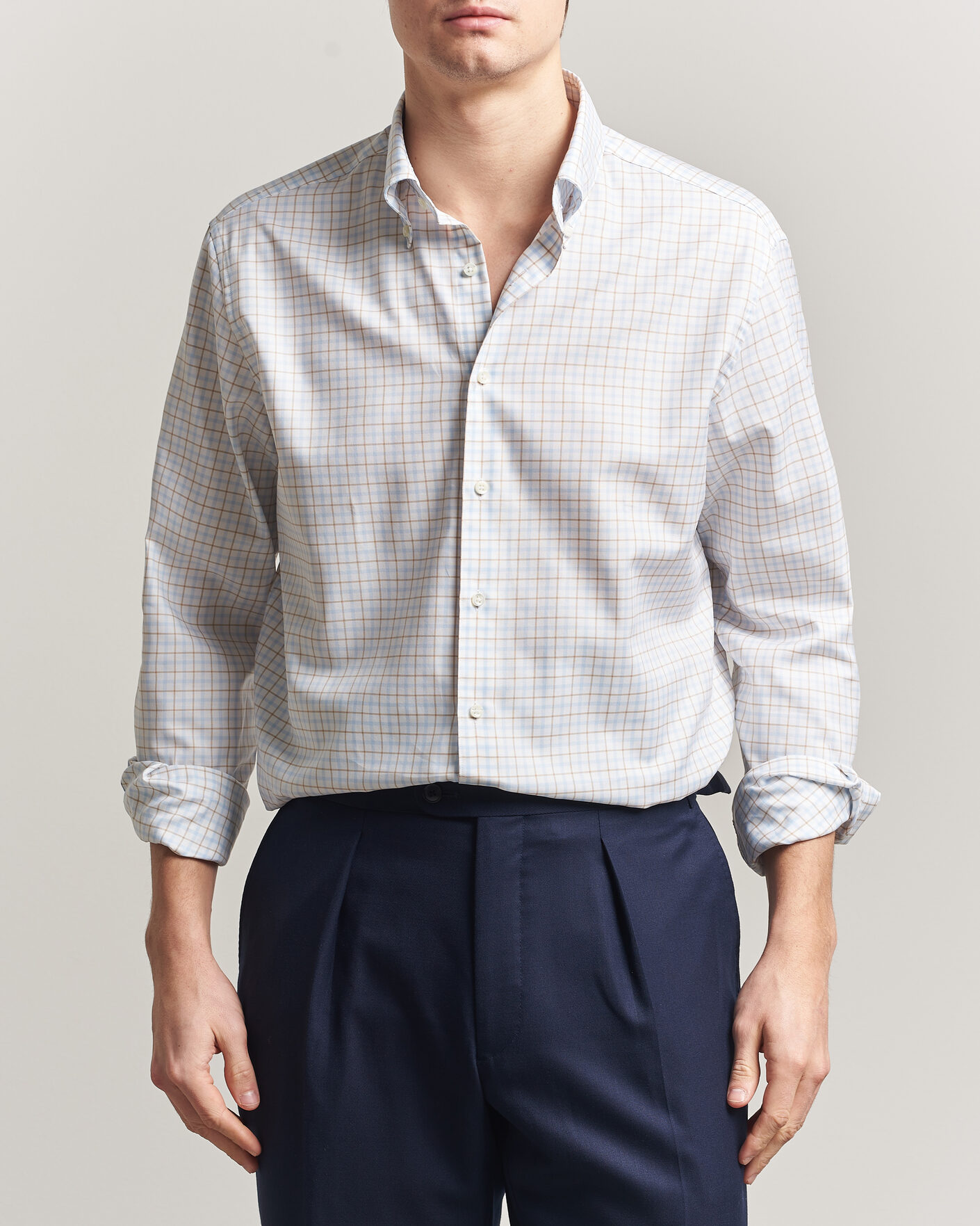Men | Shirts | Stenströms | Regular Fit Checked Oxford Shirt Blue