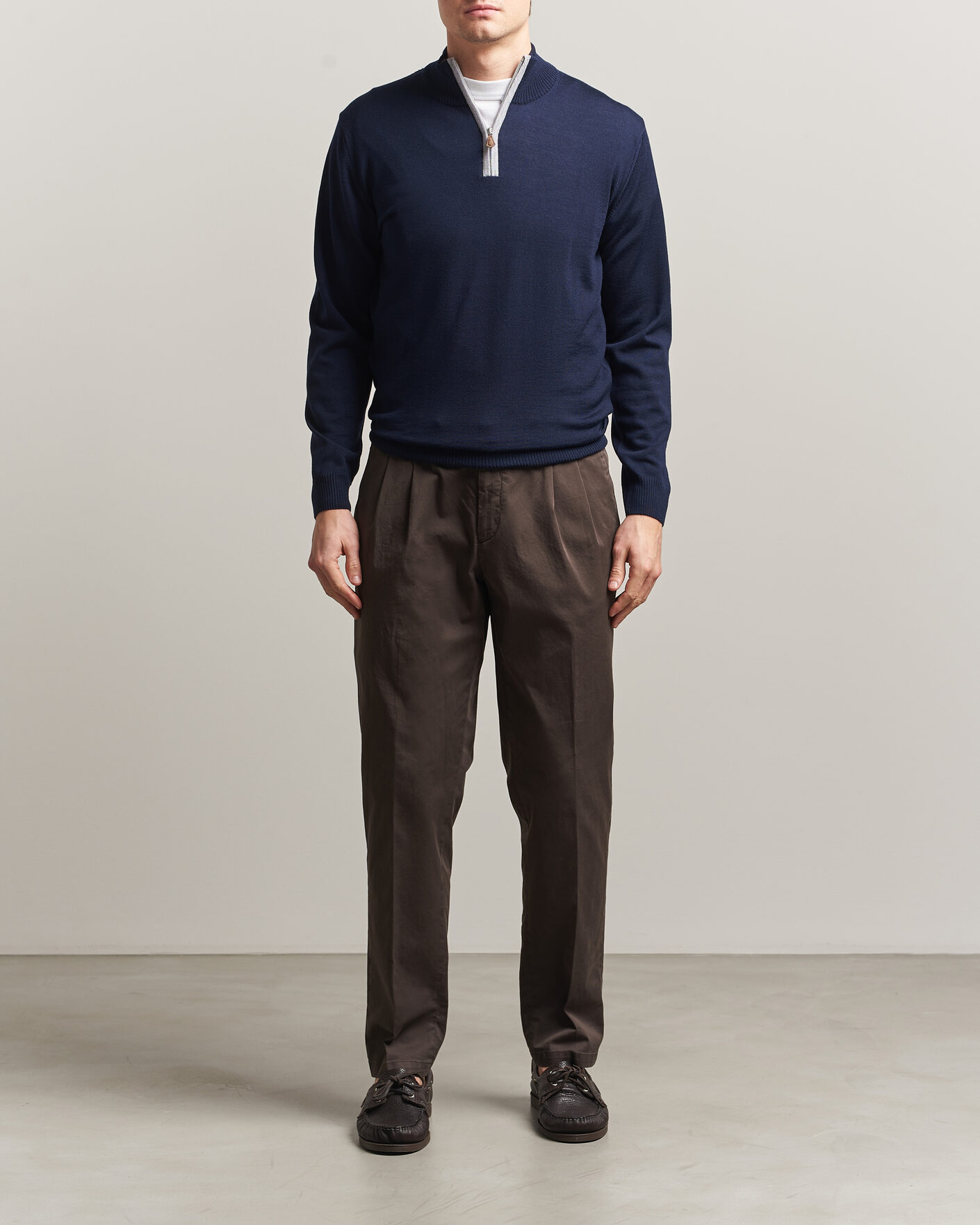 Men | Sweaters & Knitwear | Stenströms | Merino Contrast Half-Zip Navy
