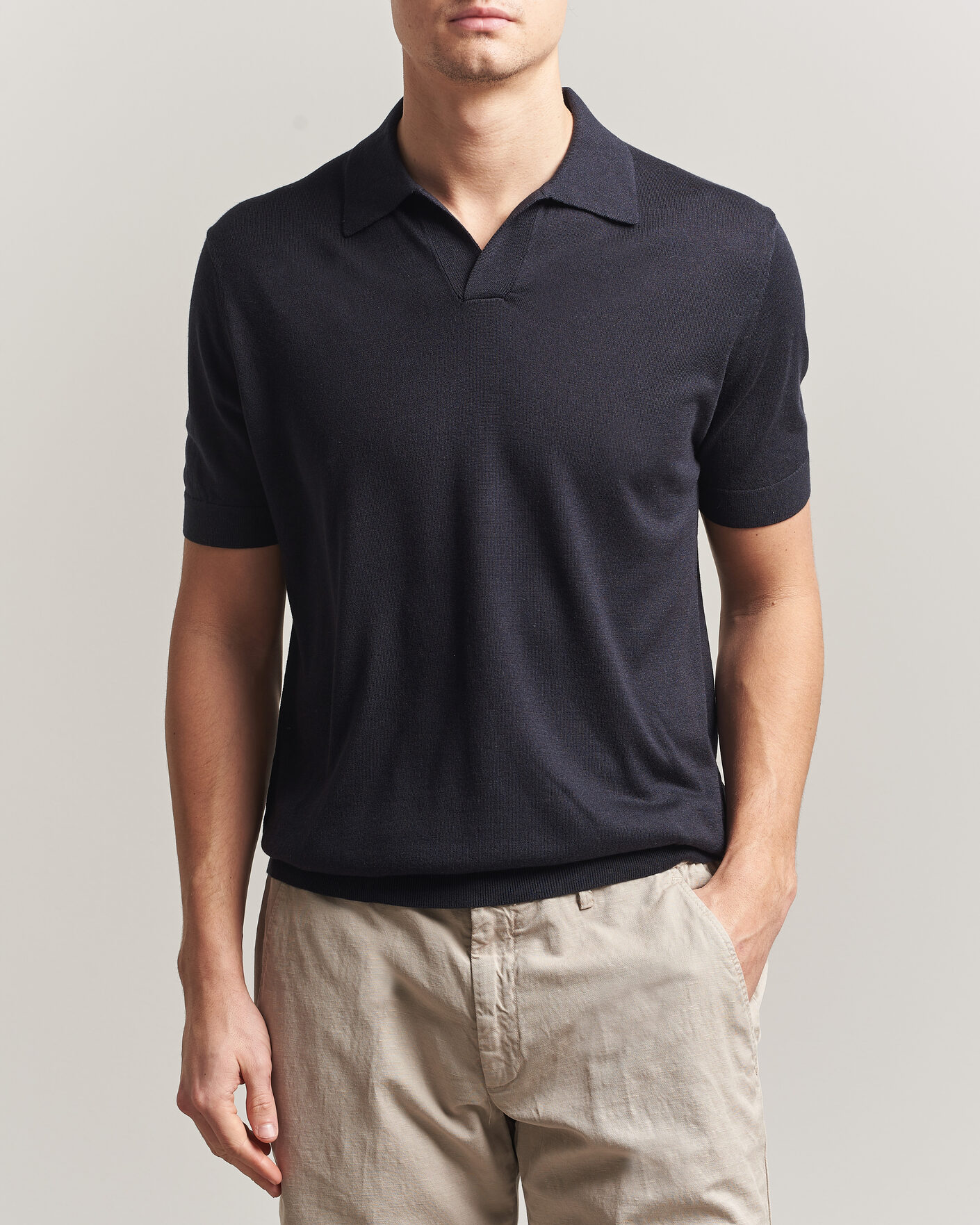 Men | Polo Shirts | Stenströms | Silk/Cashmere Polo Navy