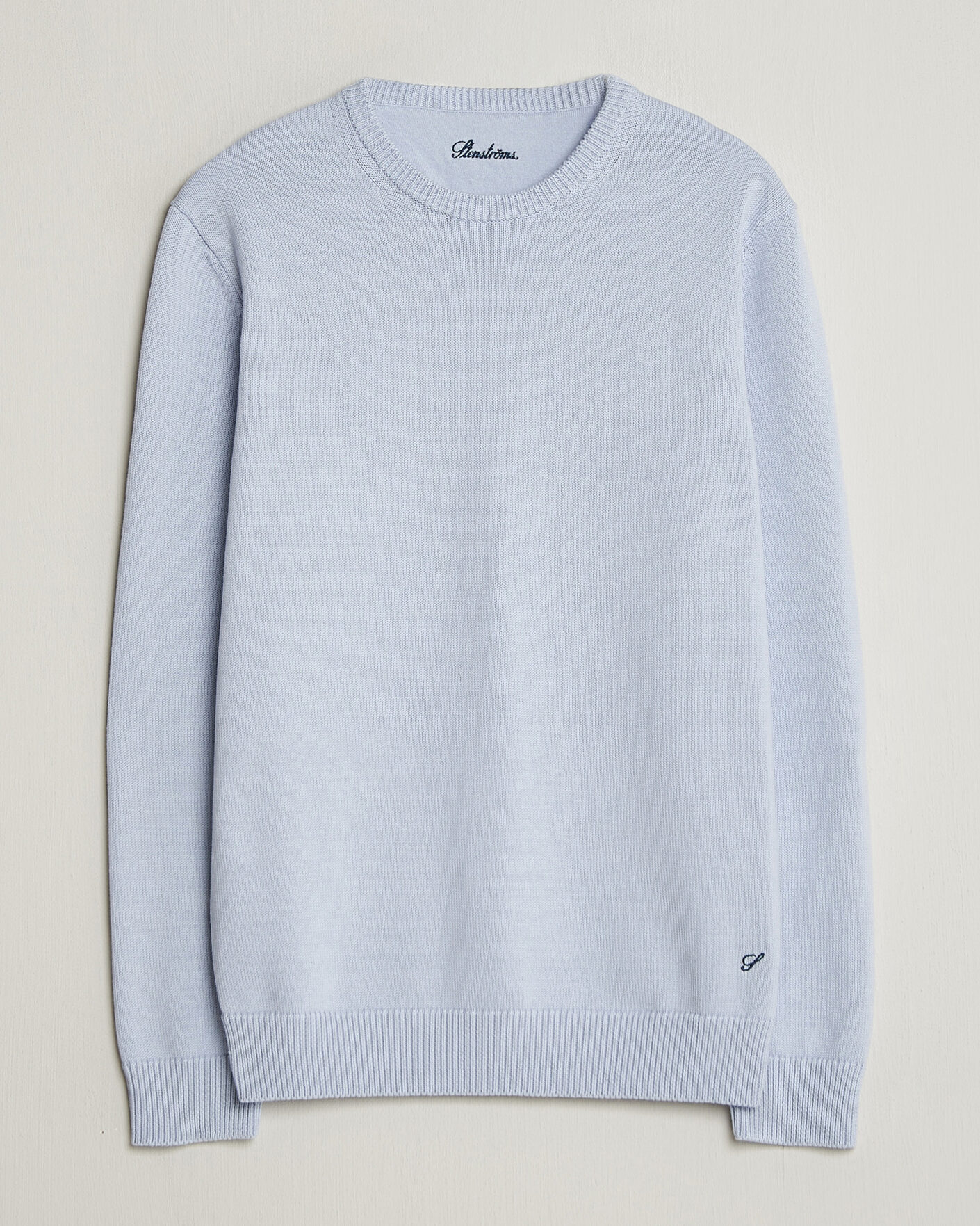 Men | Sweaters & Knitwear | Stenströms | Organic Cotton Knitted Sweater Light Blue