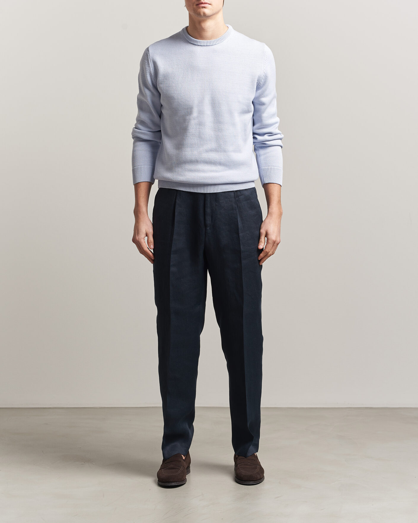 Men | Sweaters & Knitwear | Stenströms | Organic Cotton Knitted Sweater Light Blue