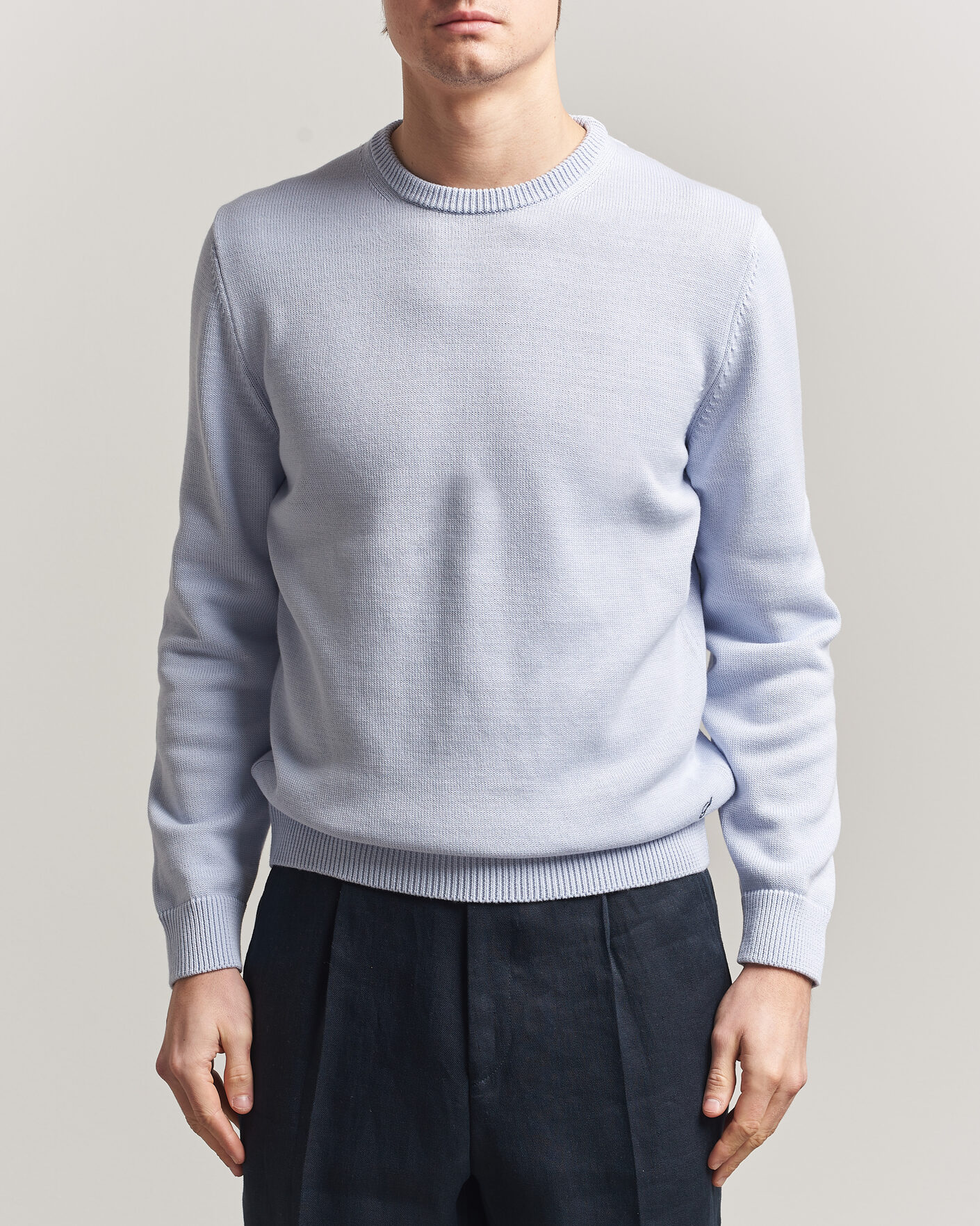 Men | Sweaters & Knitwear | Stenströms | Organic Cotton Knitted Sweater Light Blue
