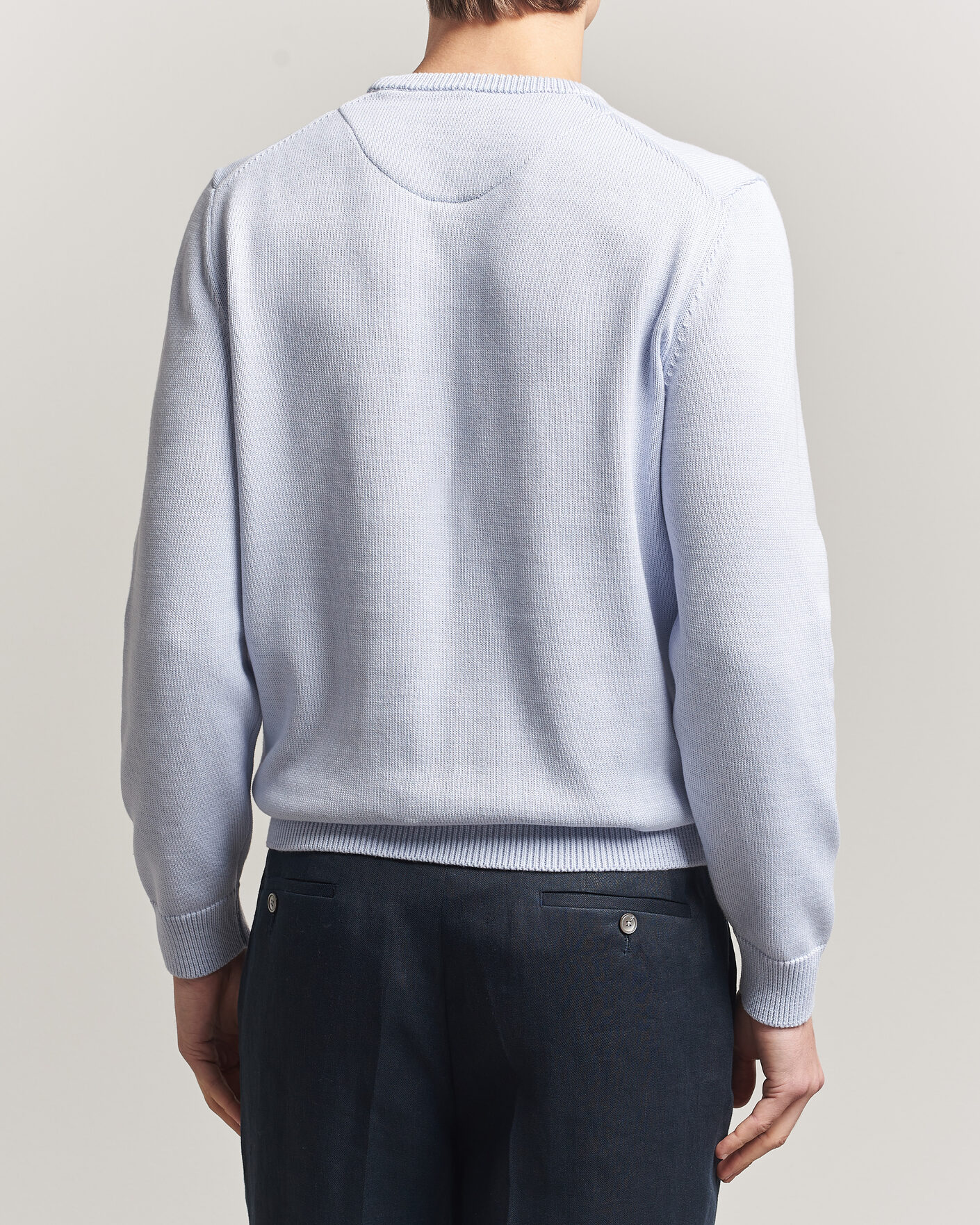 Men | Sweaters & Knitwear | Stenströms | Organic Cotton Knitted Sweater Light Blue