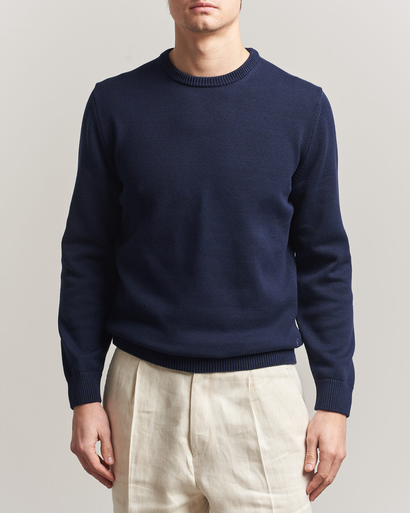 Men | Sweaters & Knitwear | Stenströms | Organic Cotton Knitted Sweater Navy