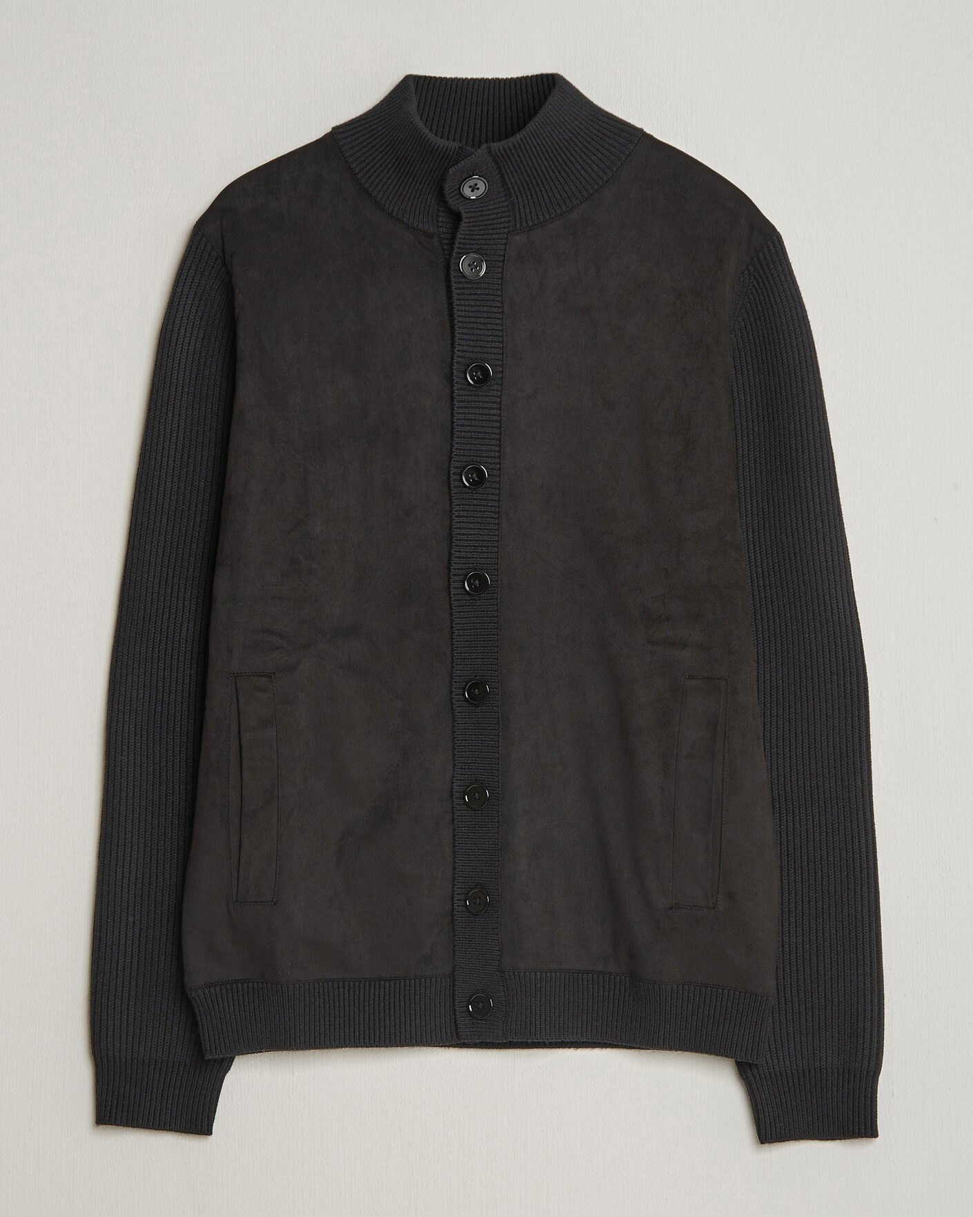 Men | Sweaters & Knitwear | Stenströms | Knitted Hybrid Buttoned Alcantara Cardigan Black