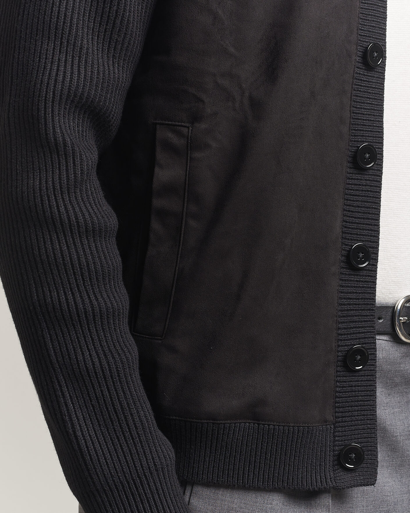 Men | Sweaters & Knitwear | Stenströms | Knitted Hybrid Buttoned Alcantara Cardigan Black