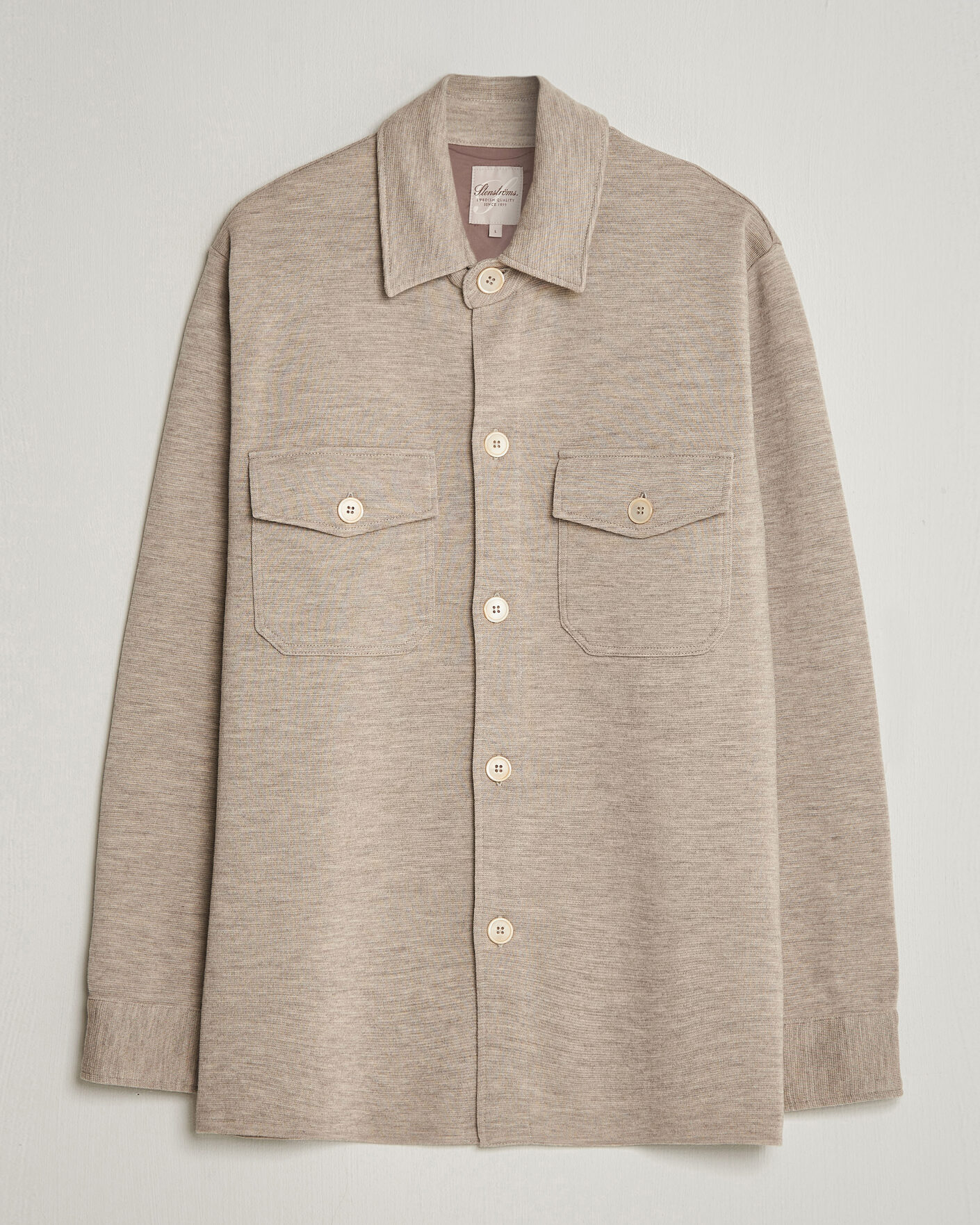 Men | Sweaters & Knitwear | Stenströms | Milano Knitted Merino Overshirt Beige