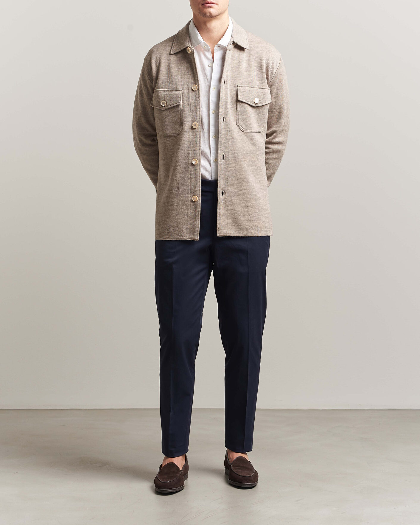 Men | Sweaters & Knitwear | Stenströms | Milano Knitted Merino Overshirt Beige