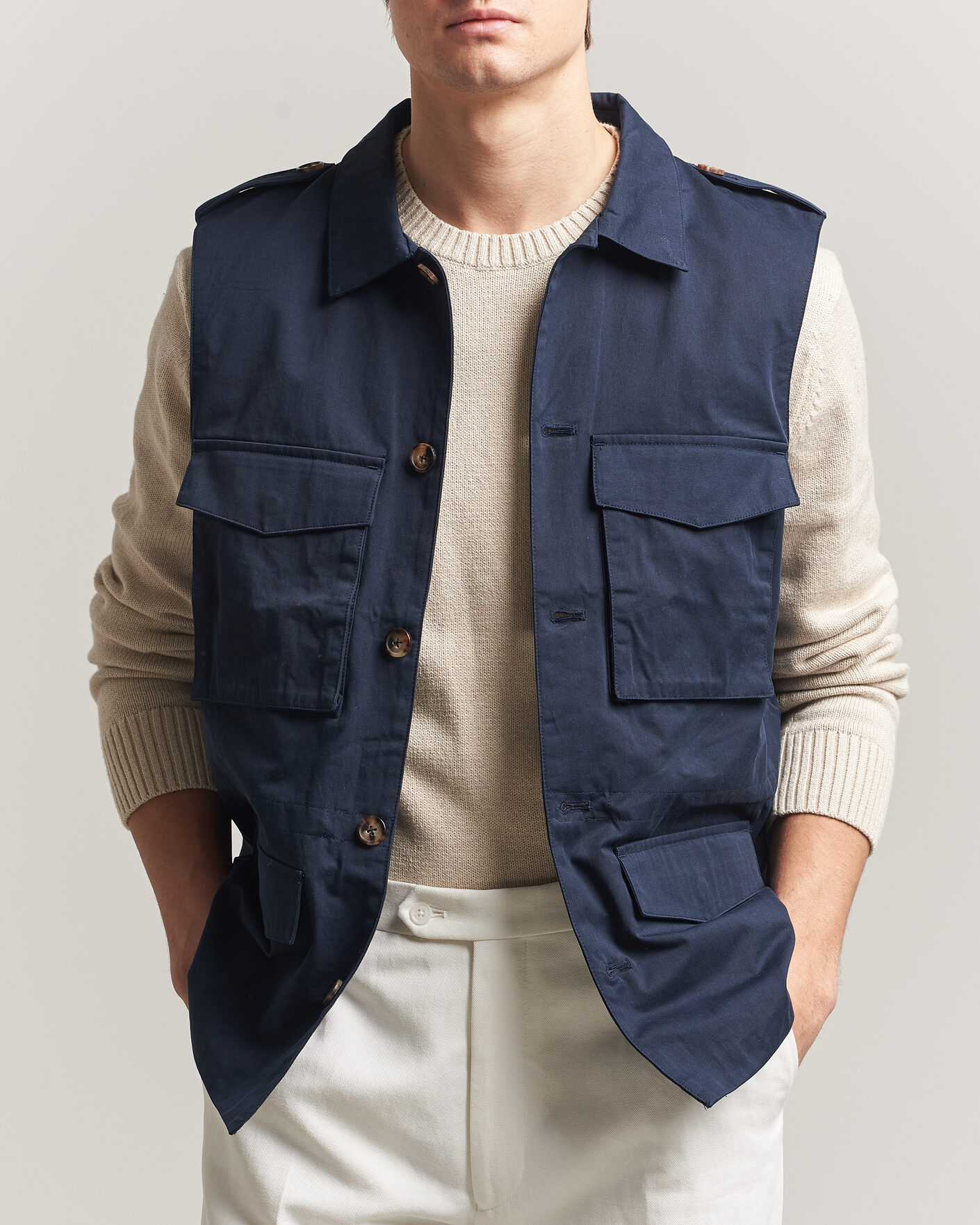 Men | Gilets | Stenströms | Cotton Twill Vest Navy