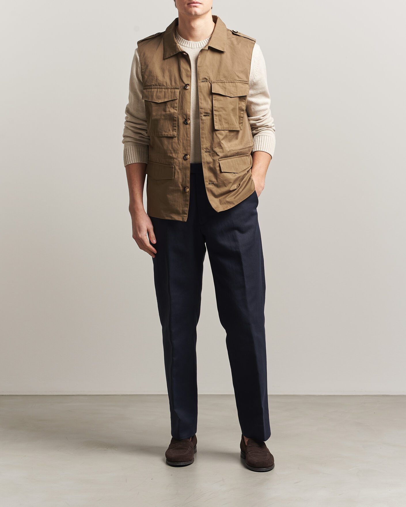 Men | Gilets | Stenströms | Cotton Twill Vest Olive