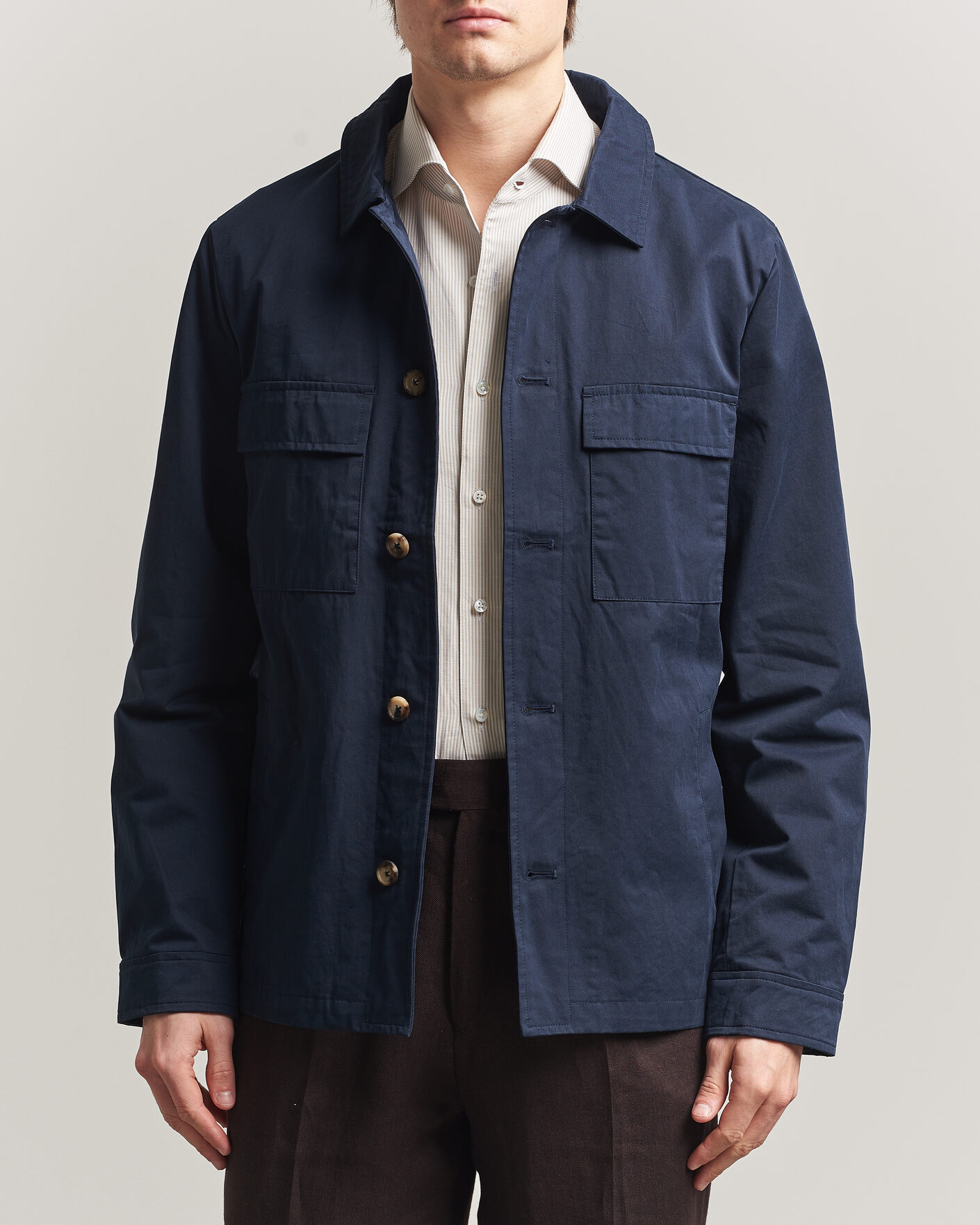 Men | Coats & Jackets | Stenströms | Cotton Twill Overshirt Navy
