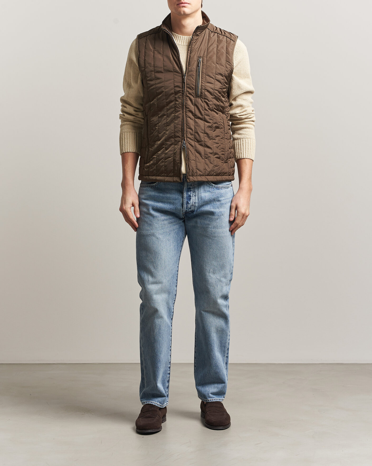 Men | Gilets | Stenströms | Nylon Quilted Light Padded Vest Olive