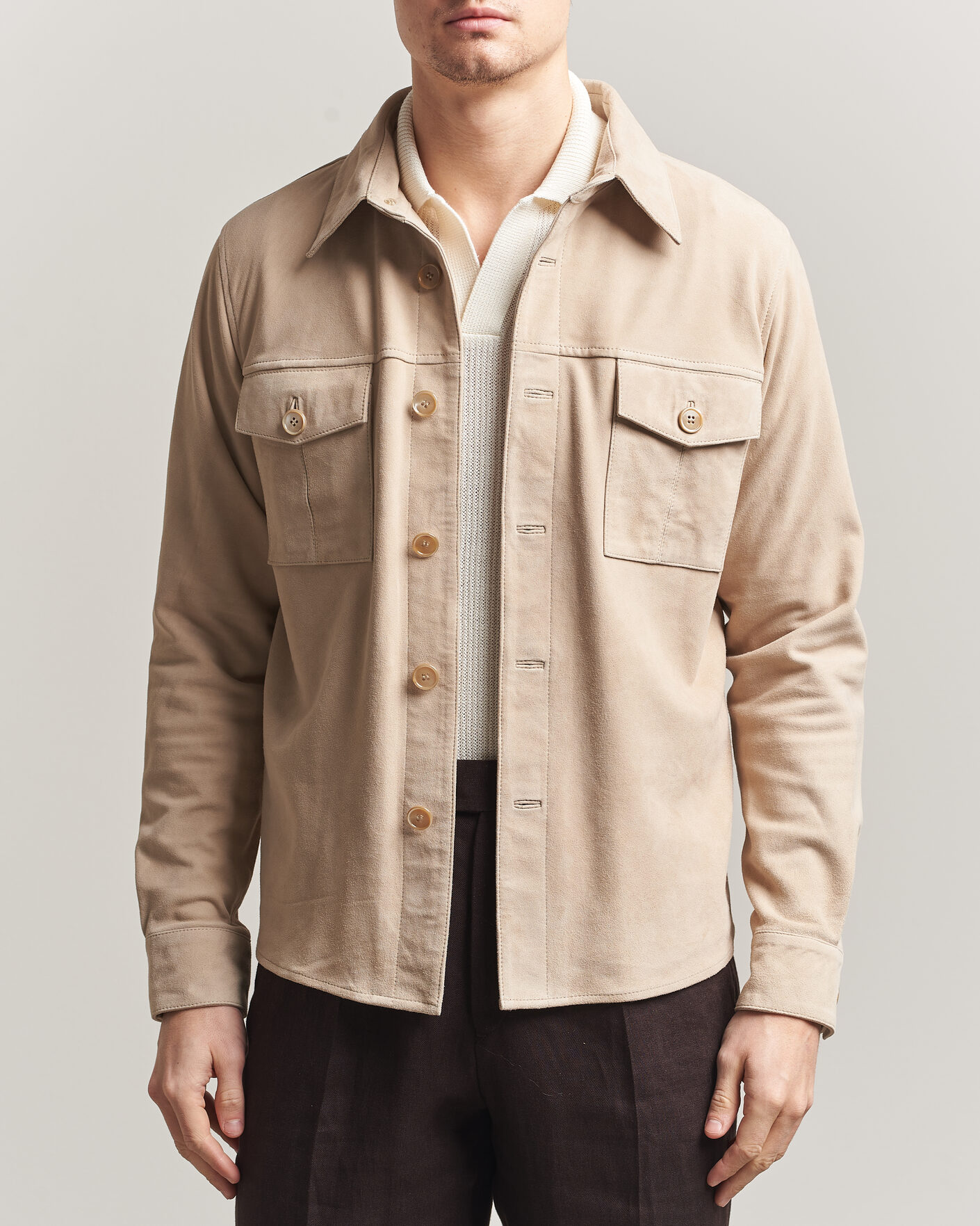 Men | Coats & Jackets | Stenströms | Suede Pocket Overshirt Beige