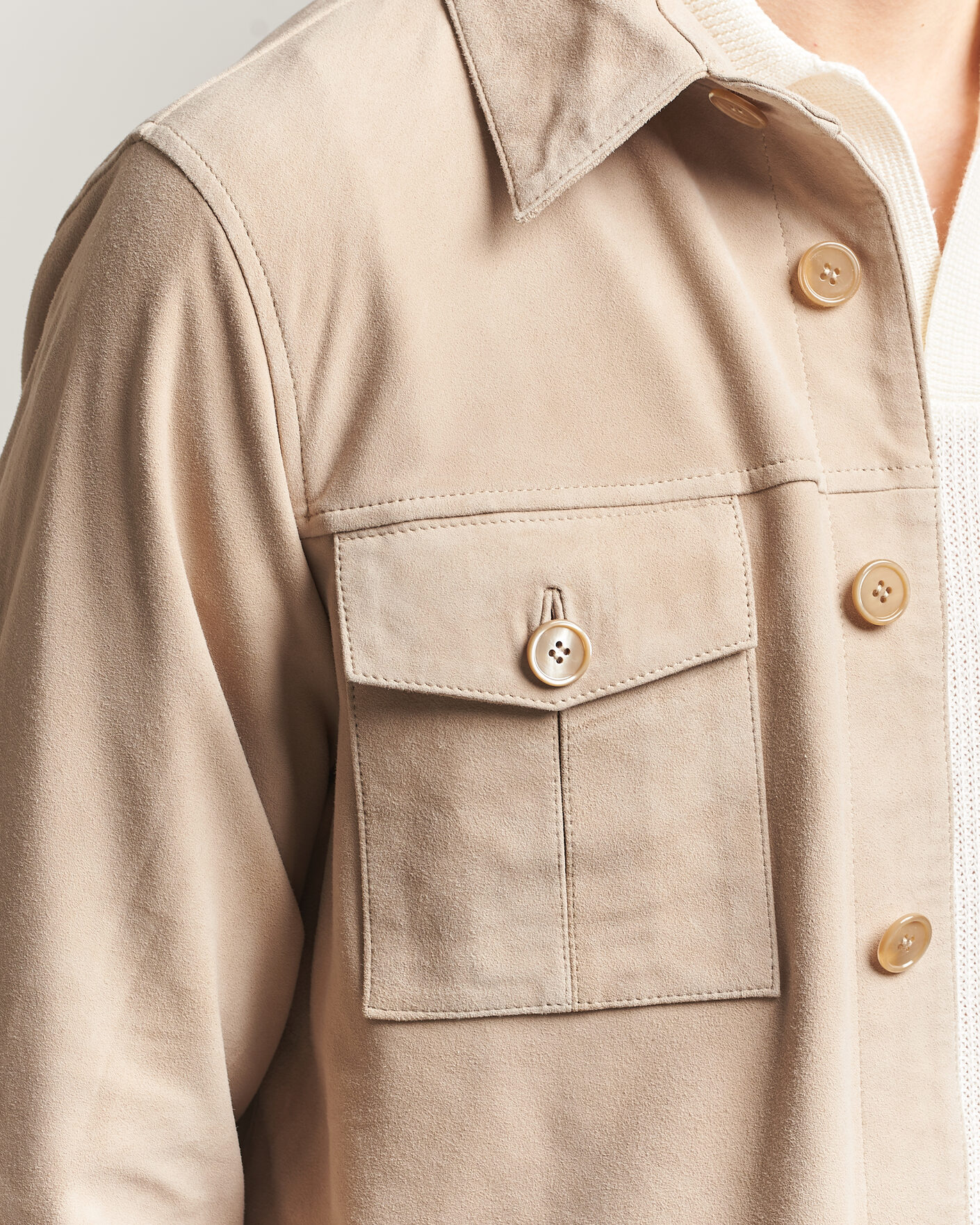Men | Coats & Jackets | Stenströms | Suede Pocket Overshirt Beige