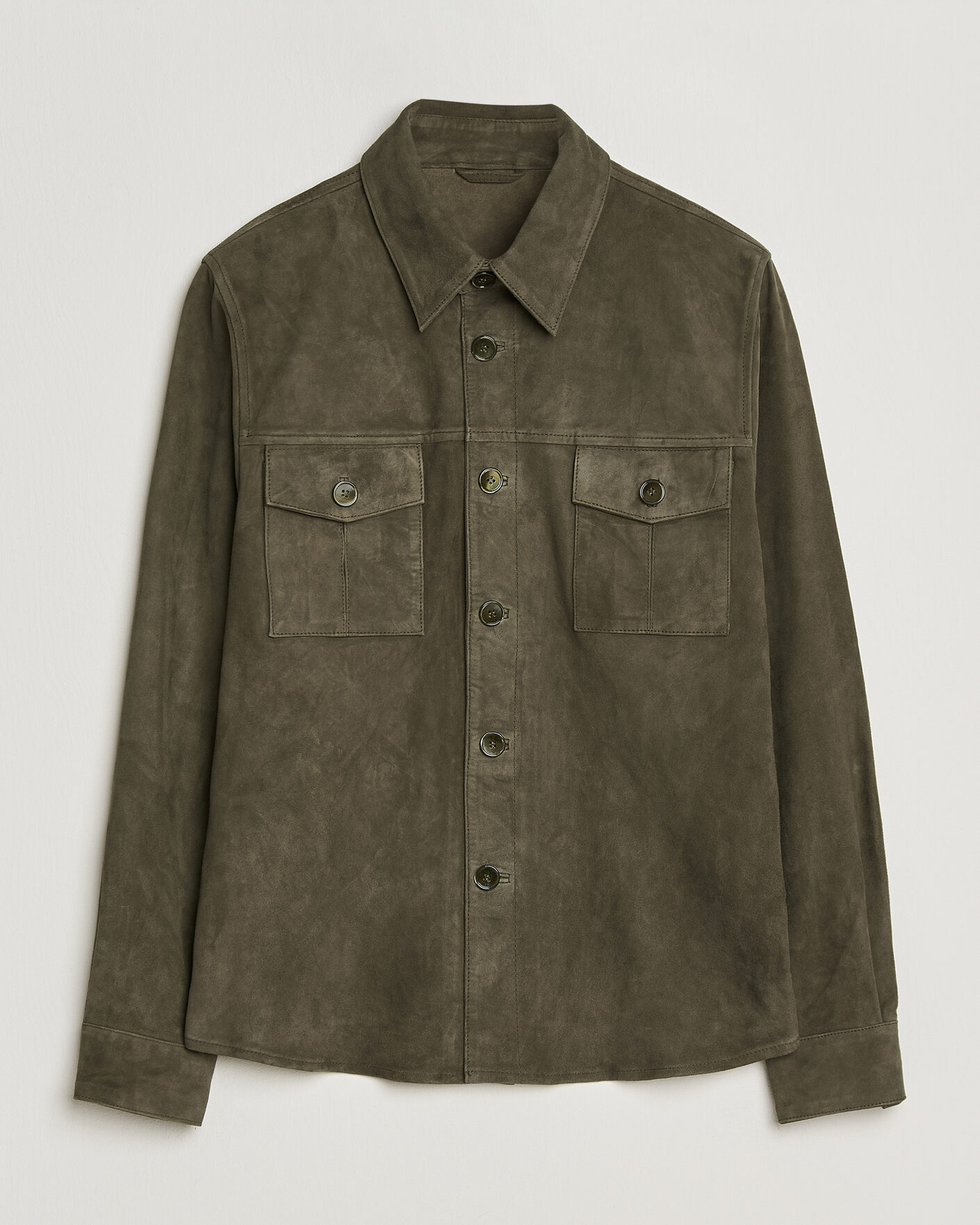 Men | Coats & Jackets | Stenströms | Suede Pocket Overshirt Olive
