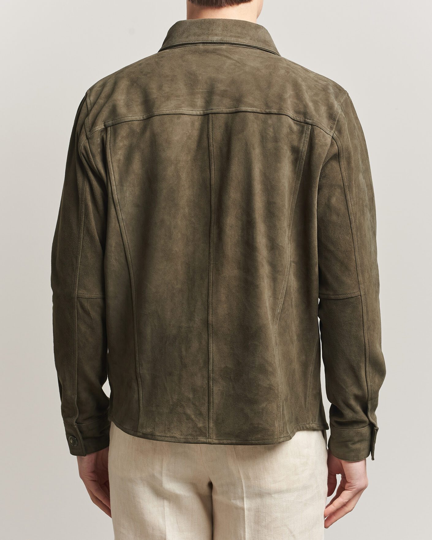 Men | Coats & Jackets | Stenströms | Suede Pocket Overshirt Olive