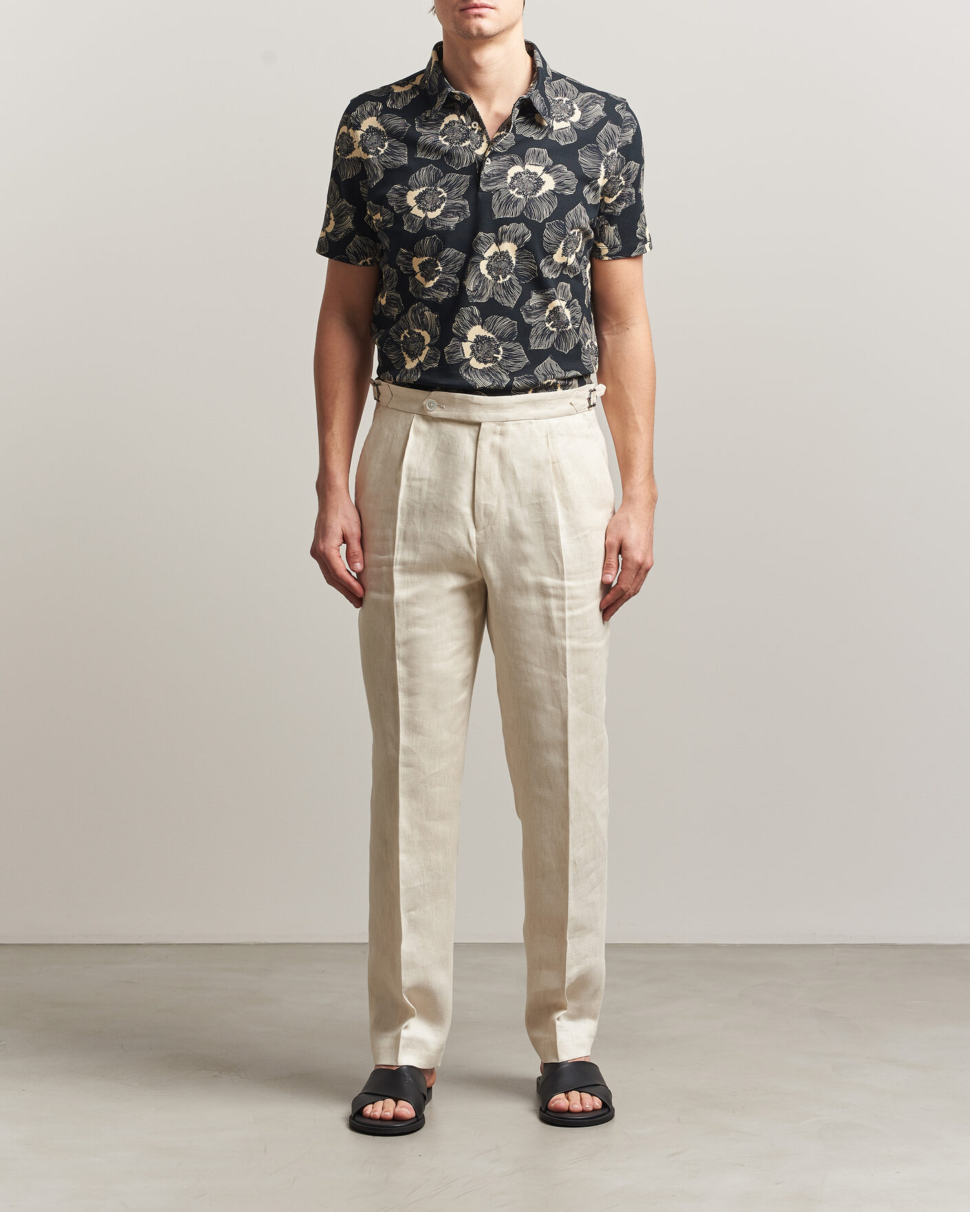 Men | Polo Shirts | Stenströms | Printed Cotton Polo Black