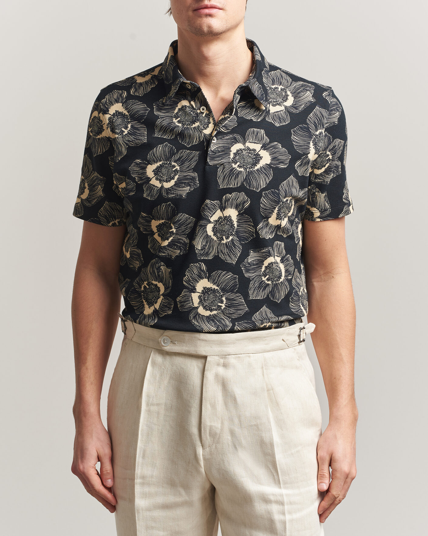 Men | Polo Shirts | Stenströms | Printed Cotton Polo Black