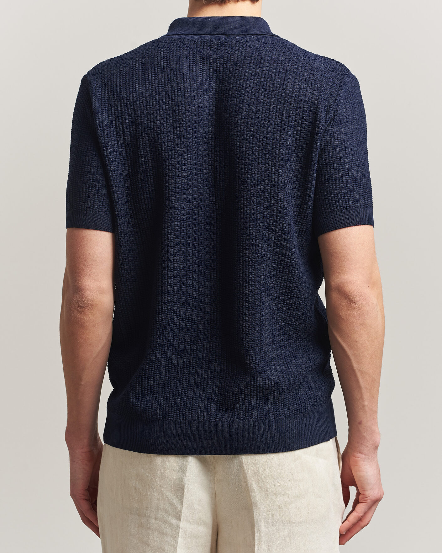 Men | Polo Shirts | Stenströms | Knitted Buttonthru Merino Polo Shirt Navy