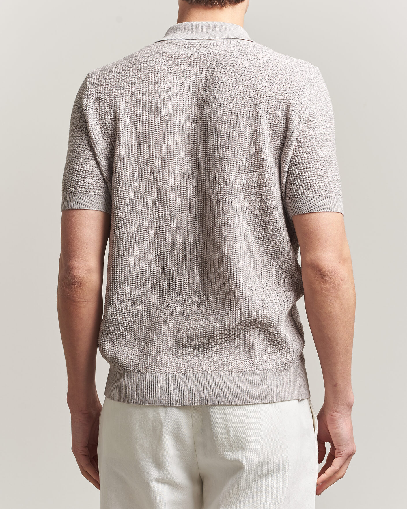 Men | Polo Shirts | Stenströms | Knitted Buttonthru Merino Polo Shirt Grey