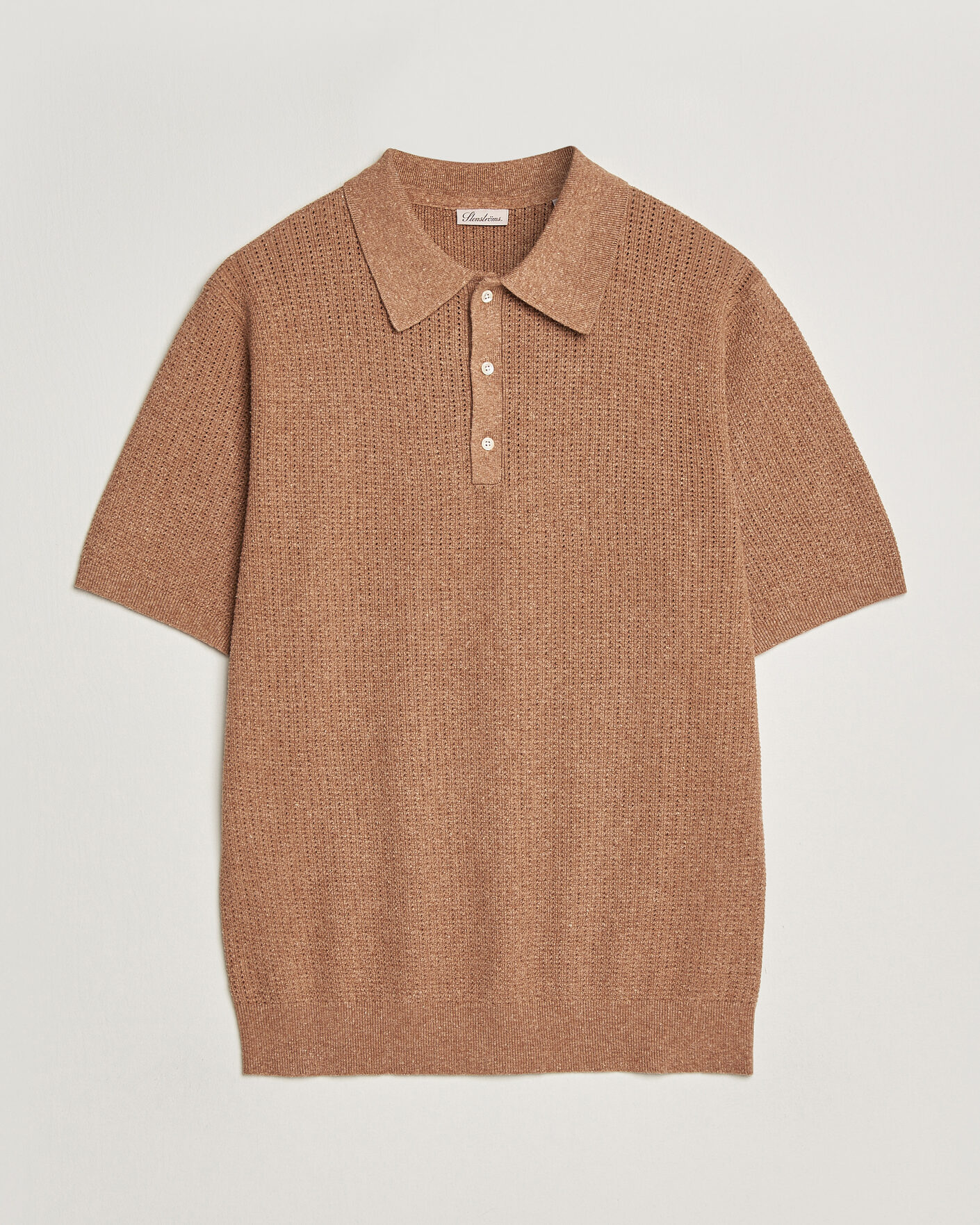 Men | Polo Shirts | Stenströms | Knitted Textured Cotton/Hemp Polo Light Brown