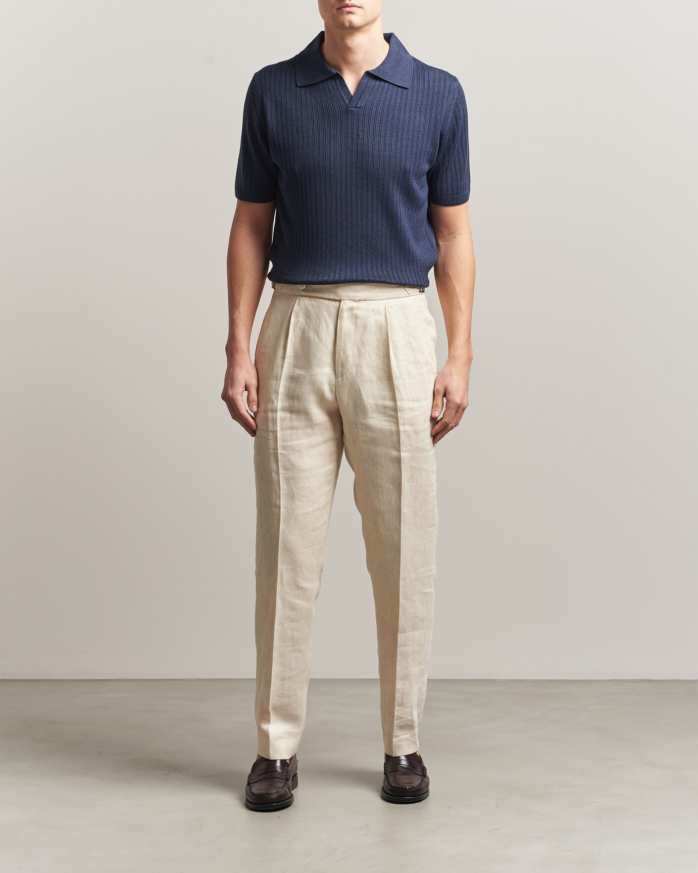Men | Polo Shirts | Stenströms | Linen/Merino Structured Polo Navy