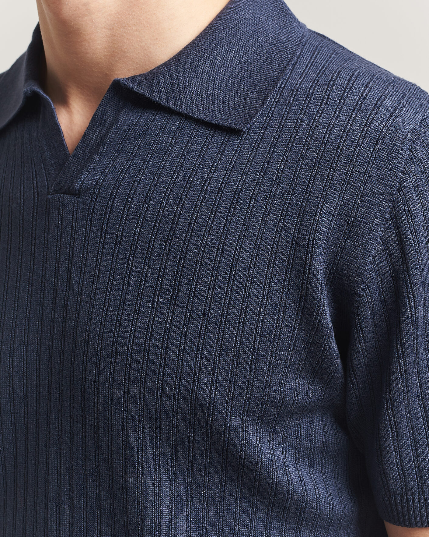 Men | Polo Shirts | Stenströms | Linen/Merino Structured Polo Navy