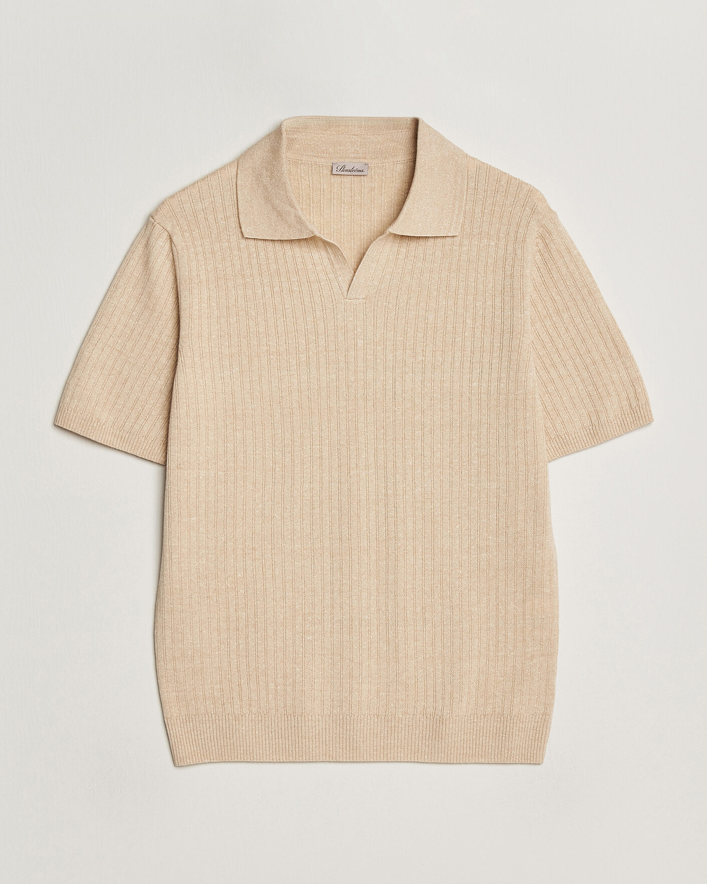 Men | Polo Shirts | Stenströms | Linen/Merino Structured Polo Beige