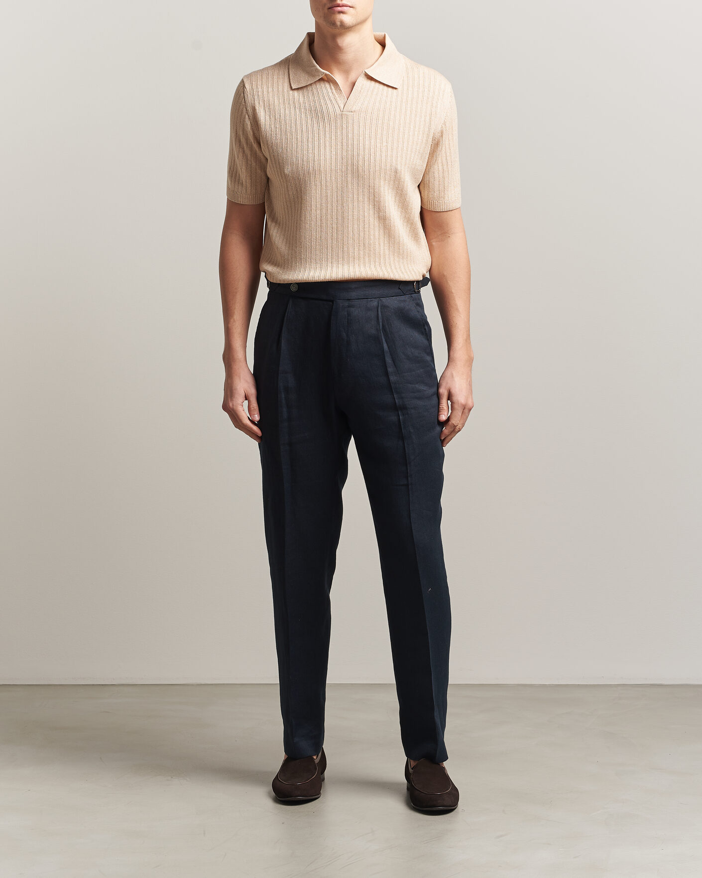 Men | Polo Shirts | Stenströms | Linen/Merino Structured Polo Beige