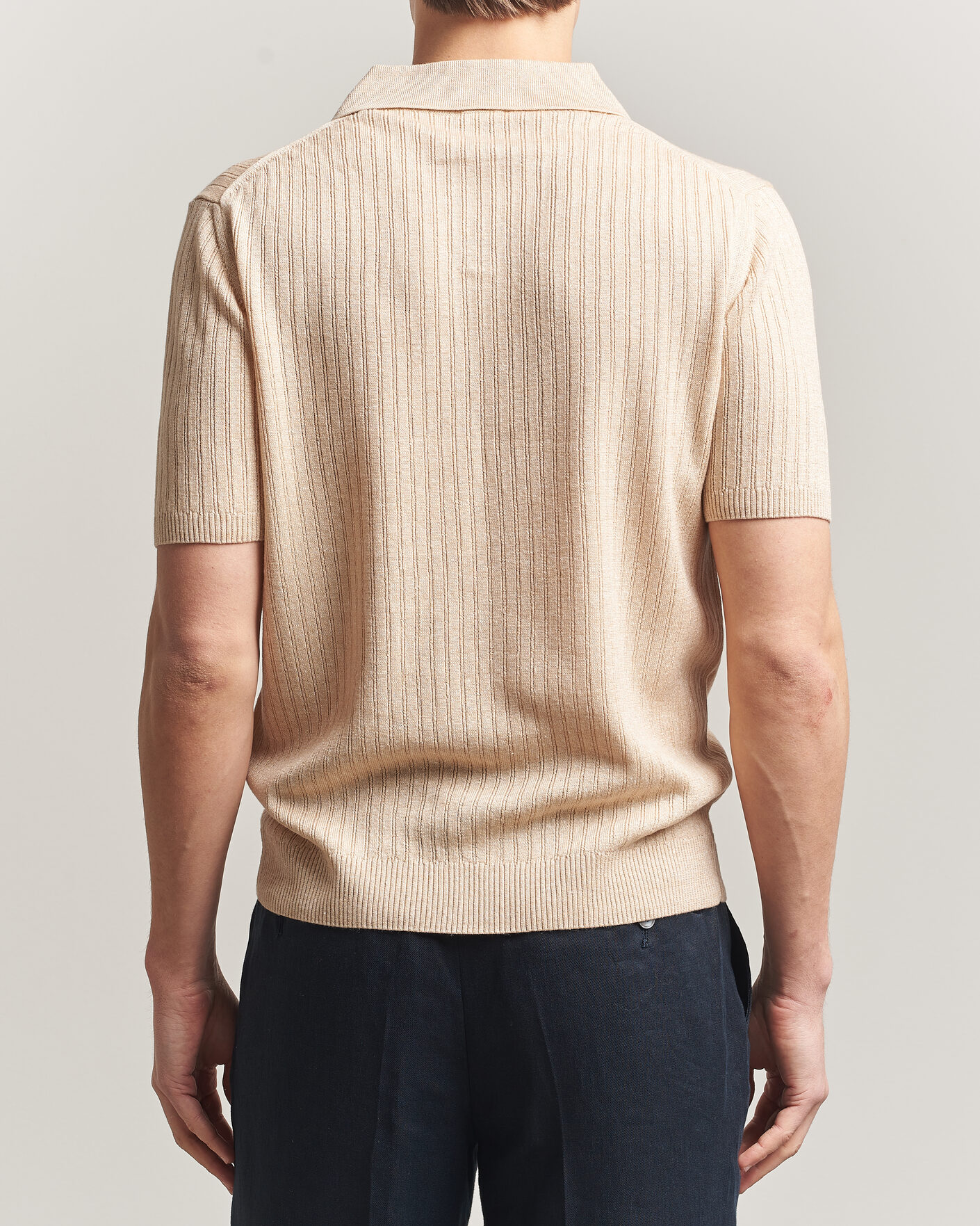 Men | Polo Shirts | Stenströms | Linen/Merino Structured Polo Beige