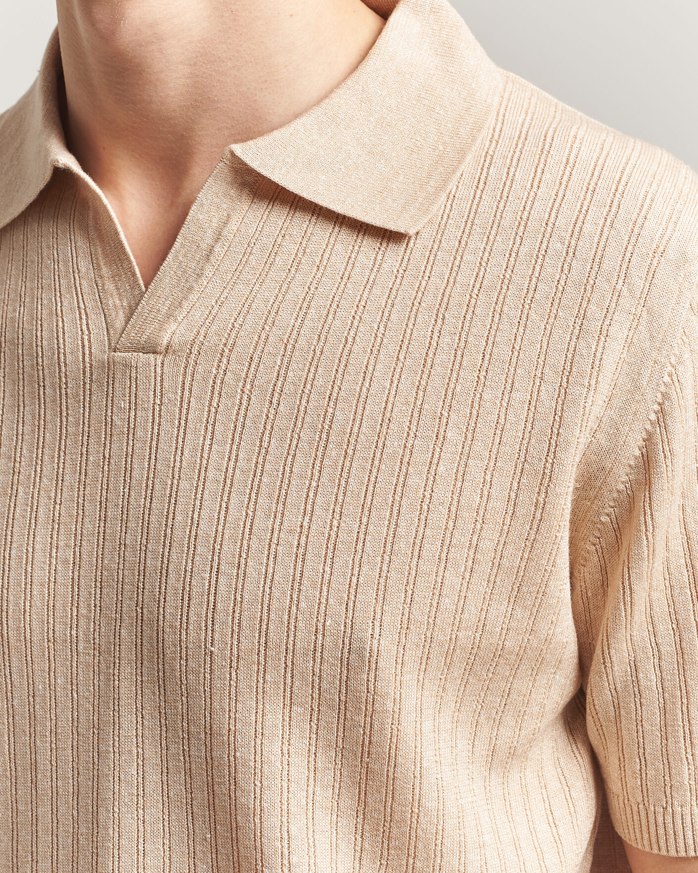 Men | Polo Shirts | Stenströms | Linen/Merino Structured Polo Beige