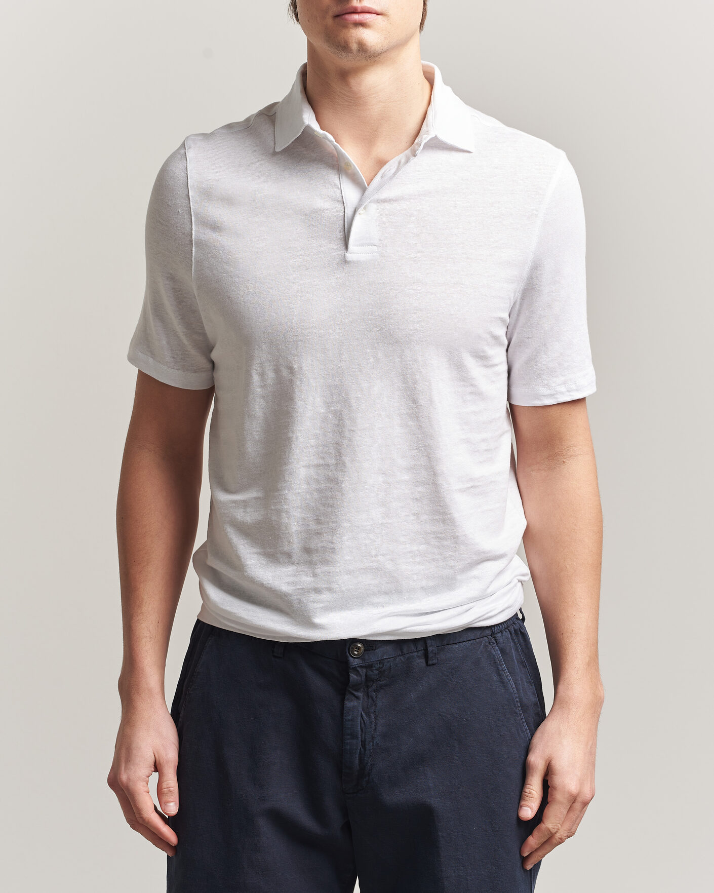 Men | Polo Shirts | Stenströms | Linen Polo Shirt White