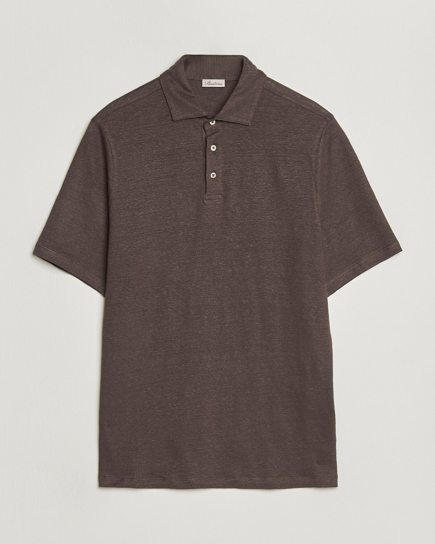 Men | Polo Shirts | Stenströms | Linen Polo Shirt Dark Brown