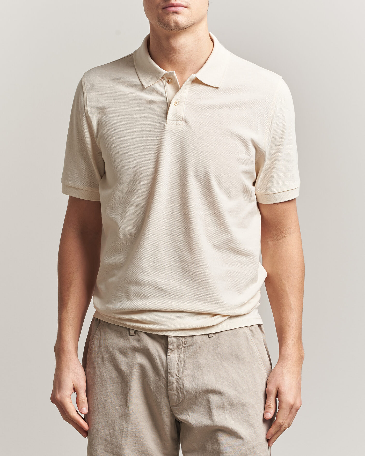 Men | Polo Shirts | Stenströms | Organic Cotton Piquet Polo Shirt Beige