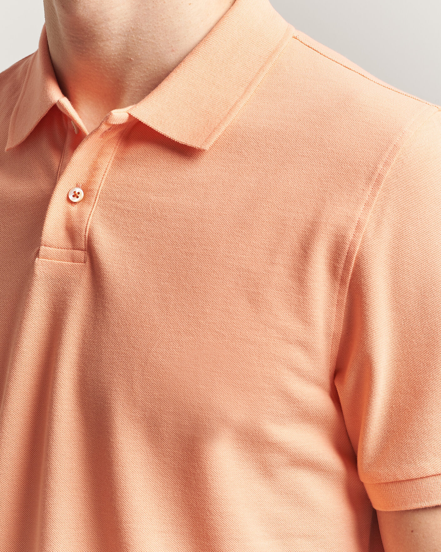 Men | Polo Shirts | Stenströms | Organic Cotton Piquet Polo Shirt Mandarin