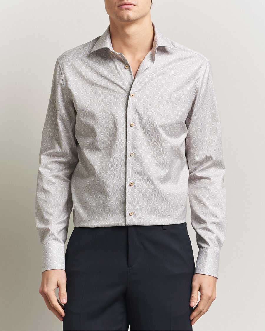 Men | Shirts | Stenströms | Regular Fit Printed Cotton Twill Shirt Light Brown