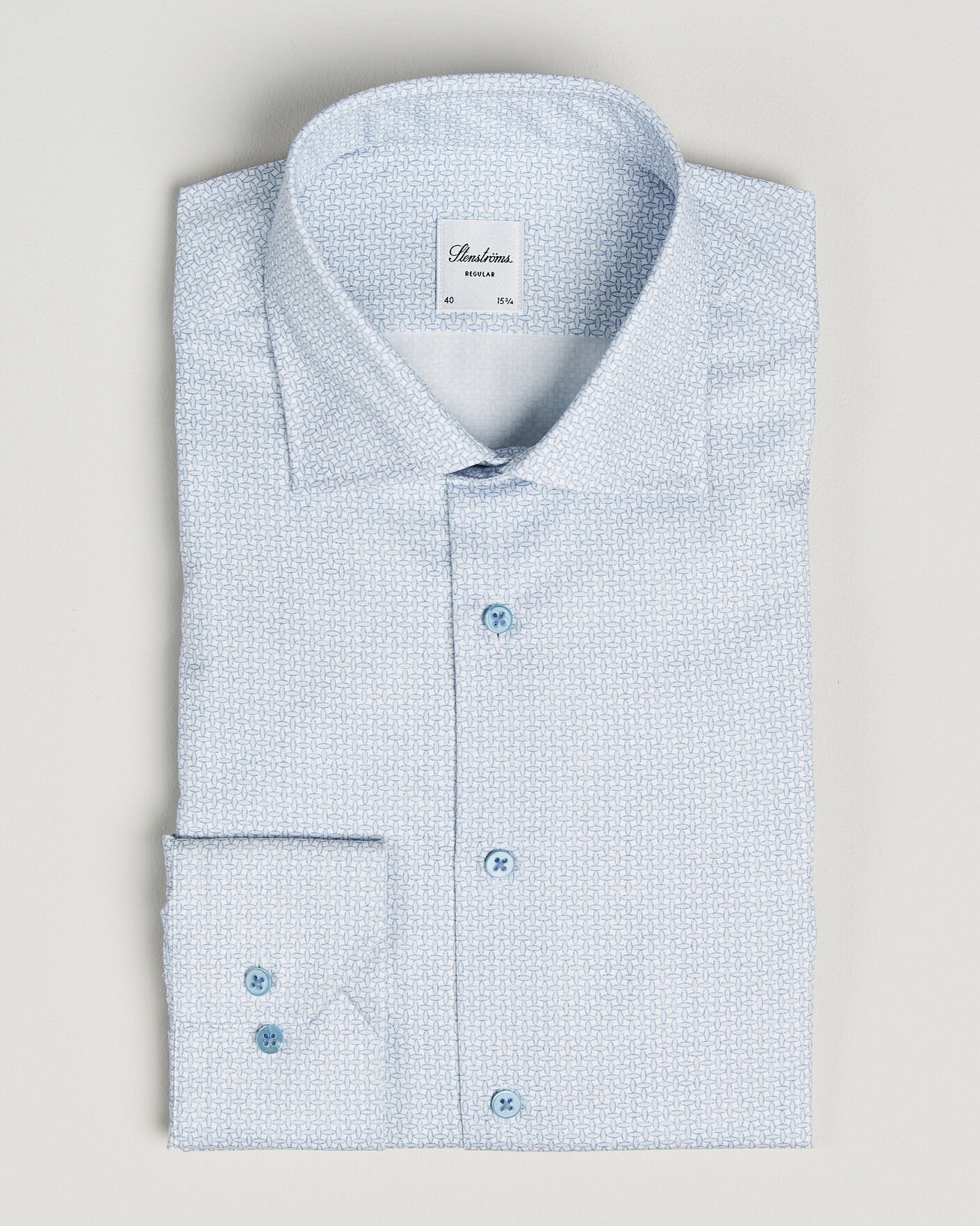 Men | Shirts | Stenströms | Regular Fit Micro Printed Twill Shirt Light Blue