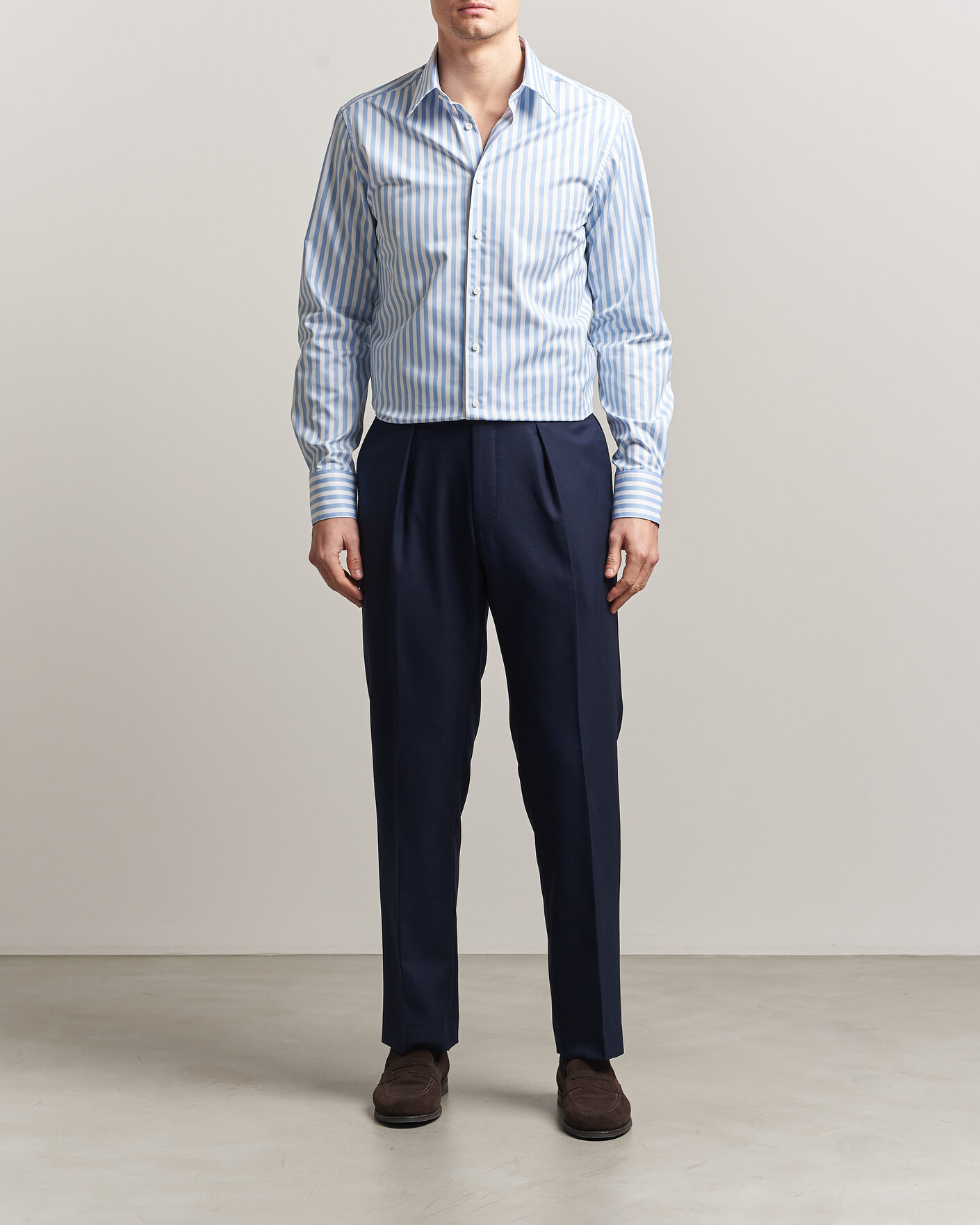 Men | Shirts | Stenströms | Regular Fit Striped Pointed Collar Shirt Blue