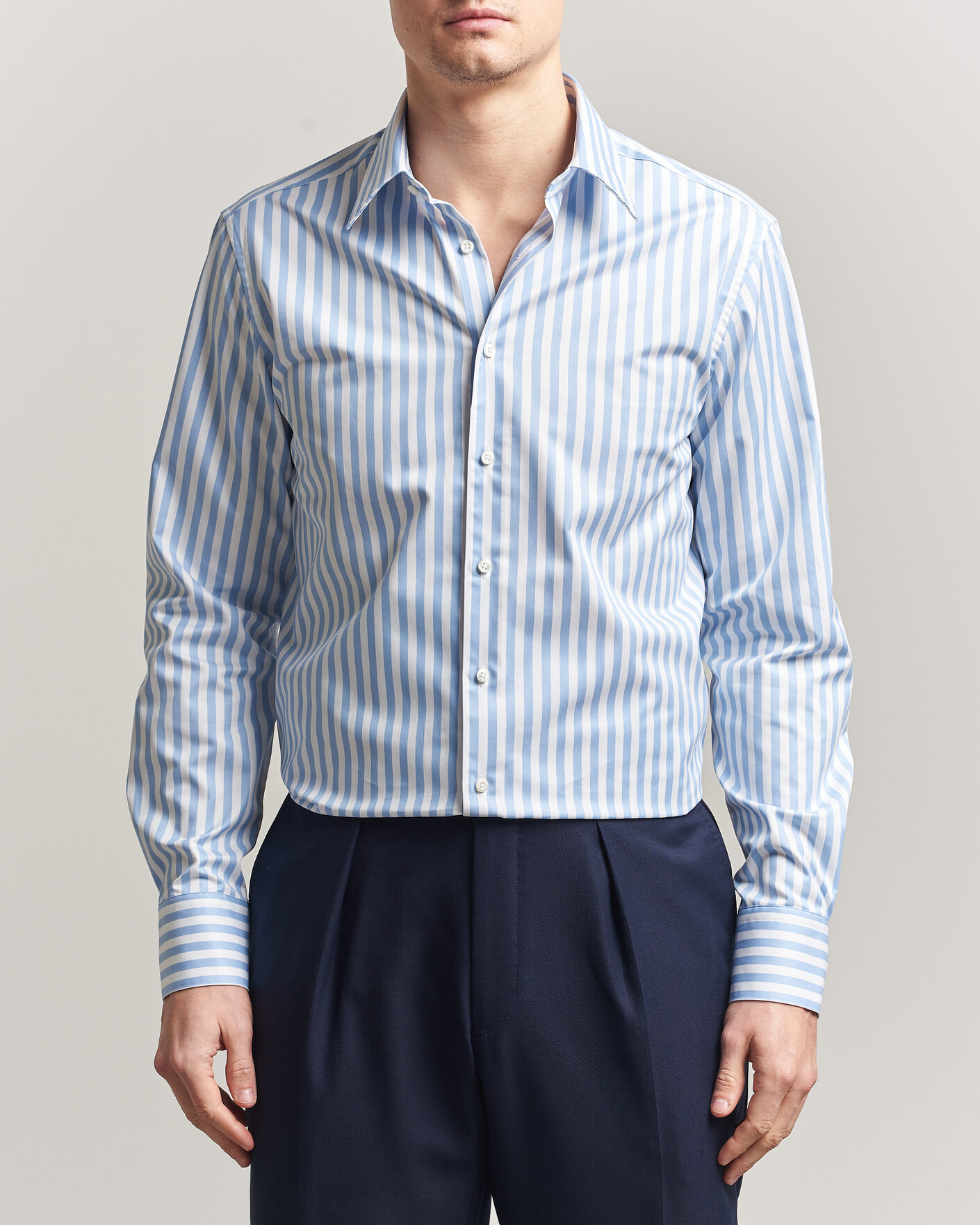 Men | Shirts | Stenströms | Regular Fit Striped Pointed Collar Shirt Blue