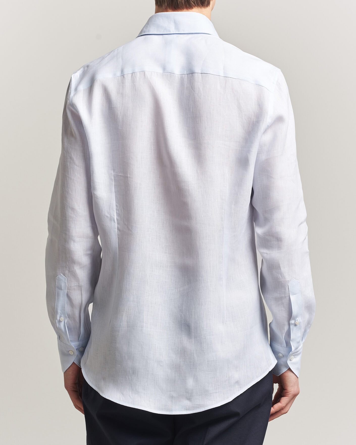 Men | Shirts | Stenströms | 1899 Linen One Piece Collar Shirt Light Blue