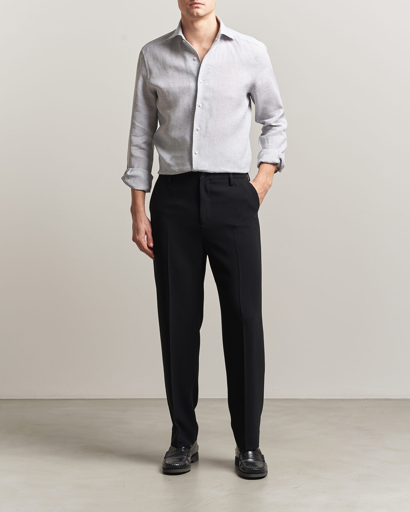Men | Shirts | Stenströms | 1899 Linen One Piece Collar Shirt Grey