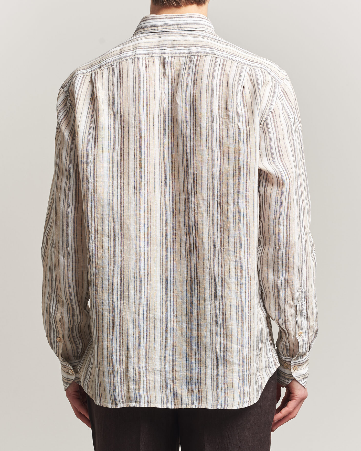 Men | Shirts | Stenströms | Regular Fit Multi Striped Linen Shirt Brown
