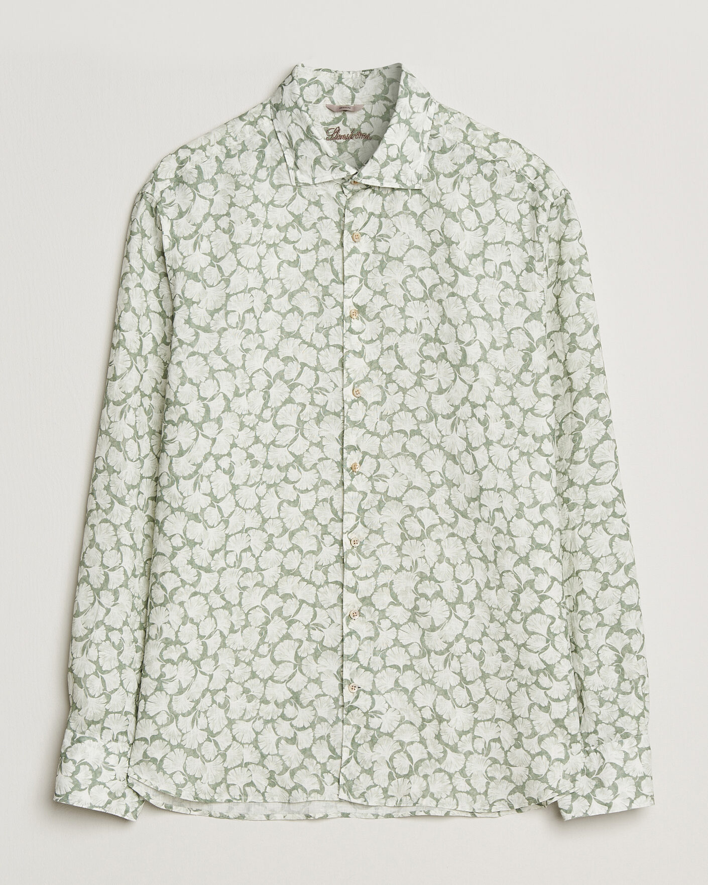Men | Shirts | Stenströms | Regular Fit Flower Printed Linen Shirt Green