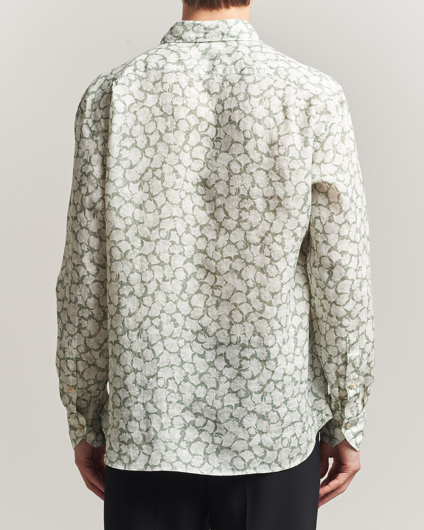 Men | Shirts | Stenströms | Regular Fit Flower Printed Linen Shirt Green