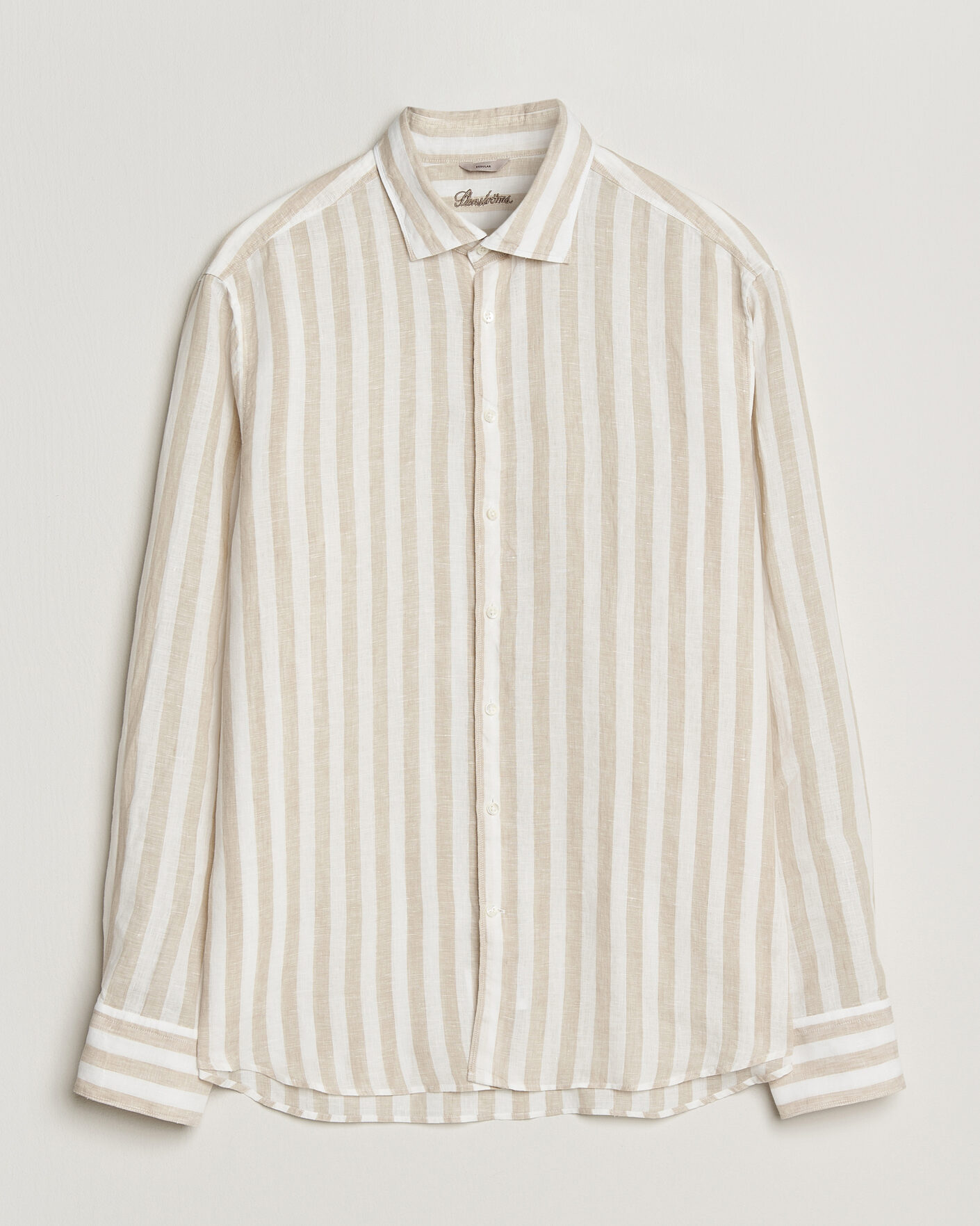Men | Shirts | Stenströms | Regular Fit Wide Stripe Linen Shirt Beige