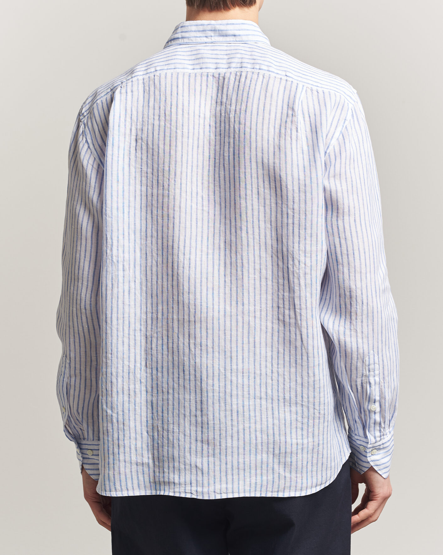Men | Shirts | Stenströms | Regular Fit Striped Linen Shirt White/Dark Blue